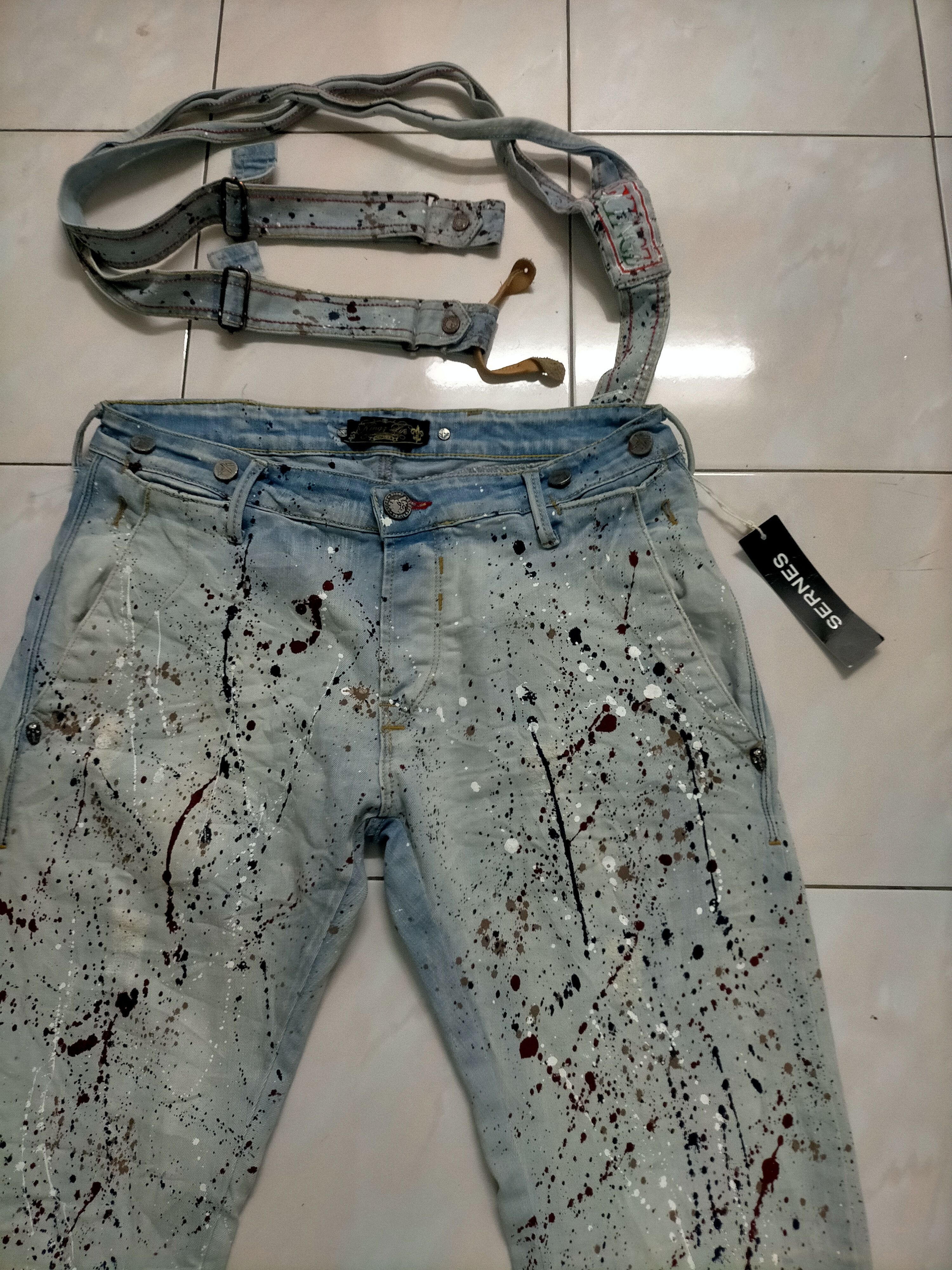 If Six Was Nine × Japanese Brand × Le Grande Bleu (L.G.B.) 🔥Rare Splatter Kingz Art Denim Crazy Design Size US 35 - 8 Thumbnail