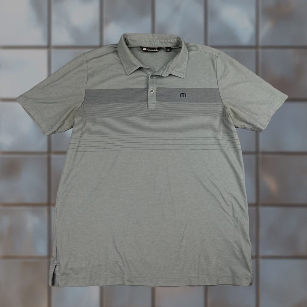 TravisMathew Travis Mathew Polo Shirt Mens L Sage Gray Striped Pima Cotton Golf Shirt Size US L / EU 52-54 / 3 - 1 Thumbnail