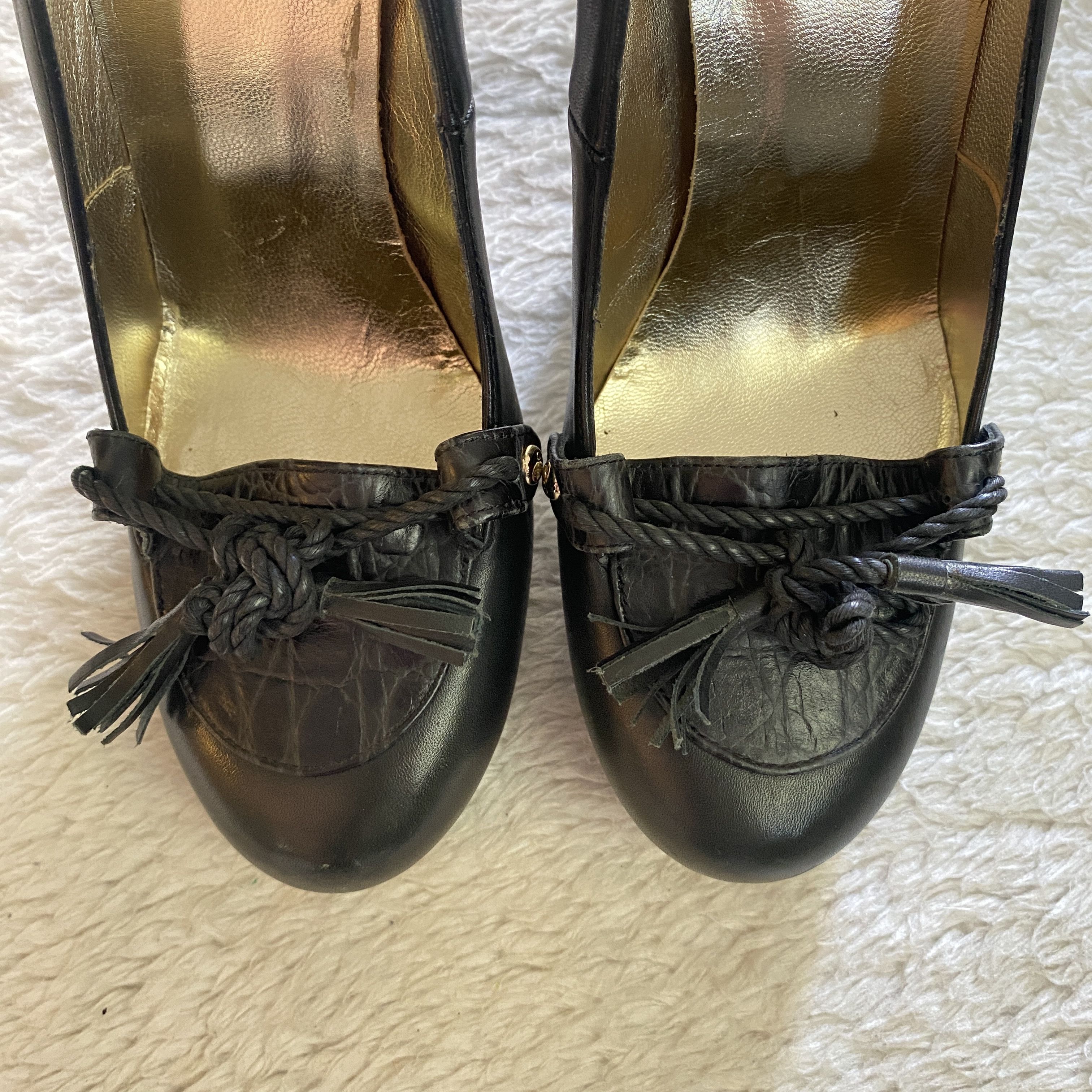 Just Cavalli Vintage JUST CAVALLI Black Leather Platform Heels Size US 8.5 / IT 38.5 - 5 Thumbnail