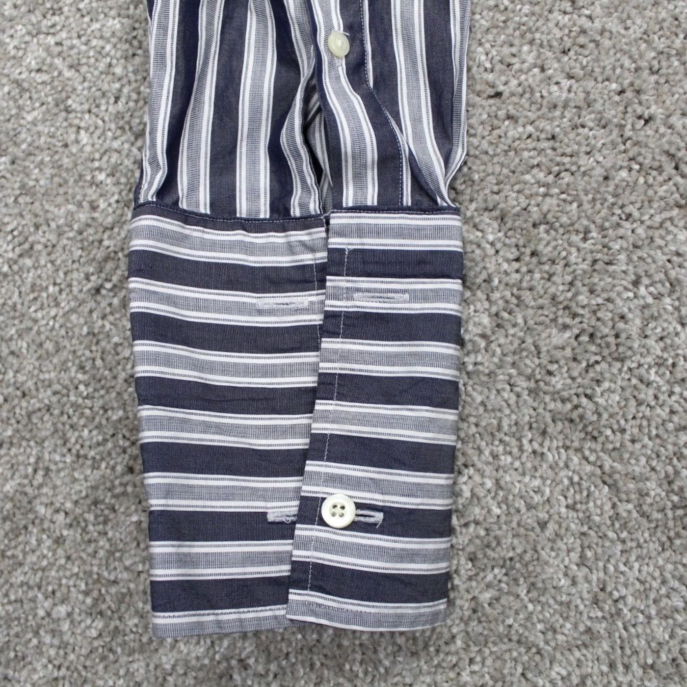 Banana Republic Banana Republic Shirt Mens Large Blue/Gray Striped Albini Fabric Cotton Button-Up Slim Fit Size US L / EU 52-54 / 3 - 7 Thumbnail