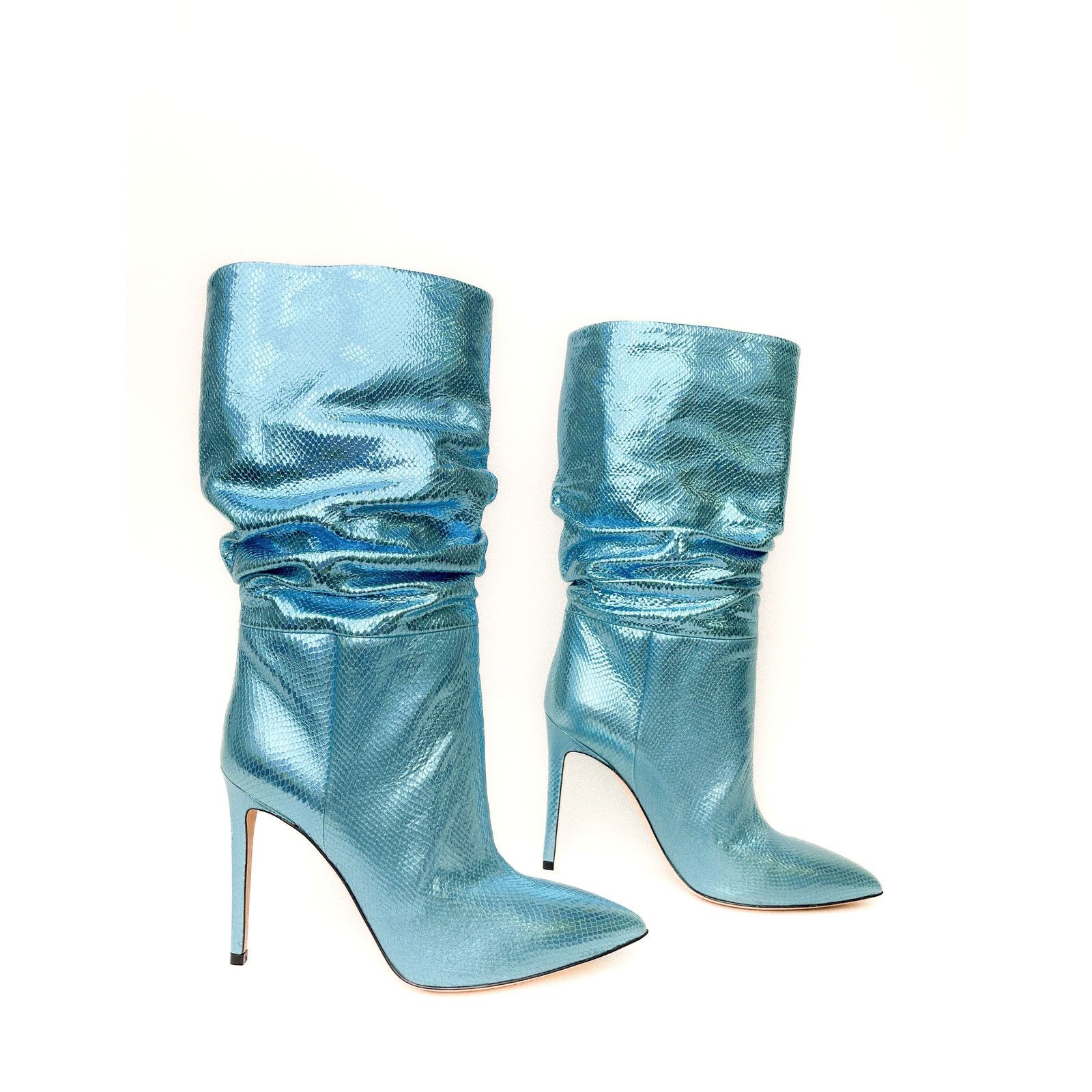 Paris Texas Metallic Light Blue Leather Slouchy High Heel Boots Size US 8 / IT 38 - 3 Thumbnail