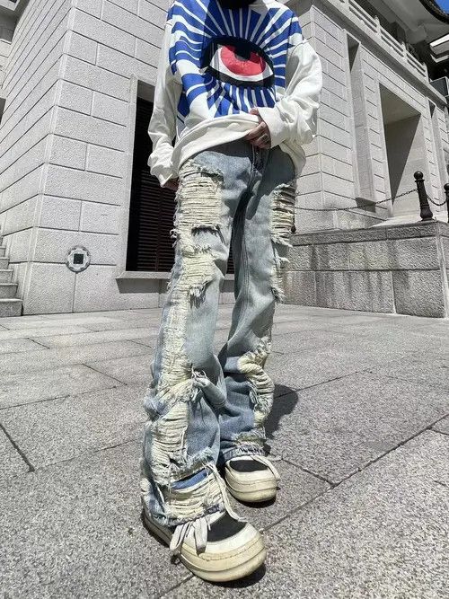 Jean ripped grunge flared damaged jeans Size US 32 / EU 48 - 3 Thumbnail