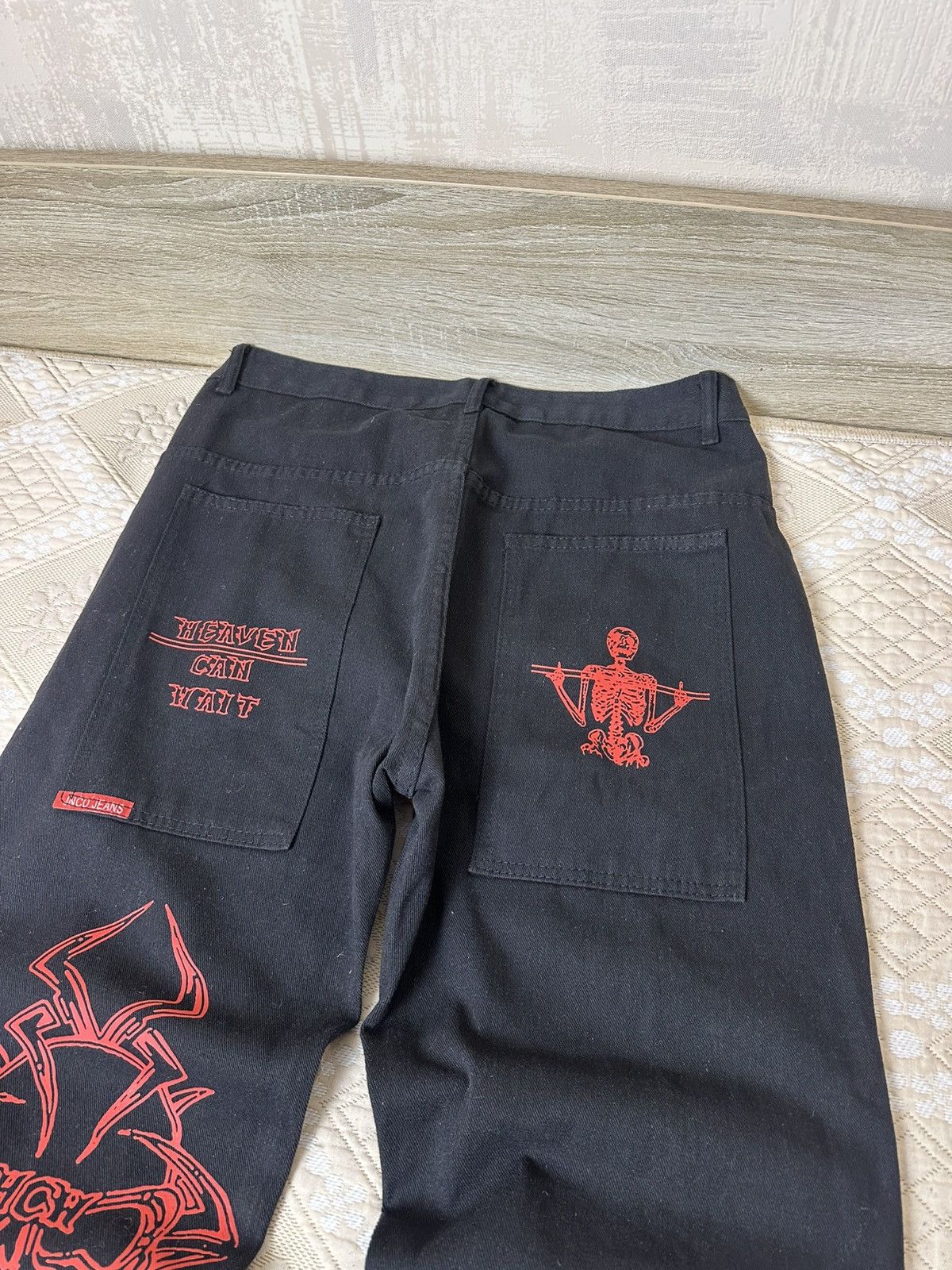 Band Tees 🔥 Heaven Can Wait Jeans Black Y2K Wide Leg Baggy Pants Size US 34 / EU 50 - 2 Thumbnail