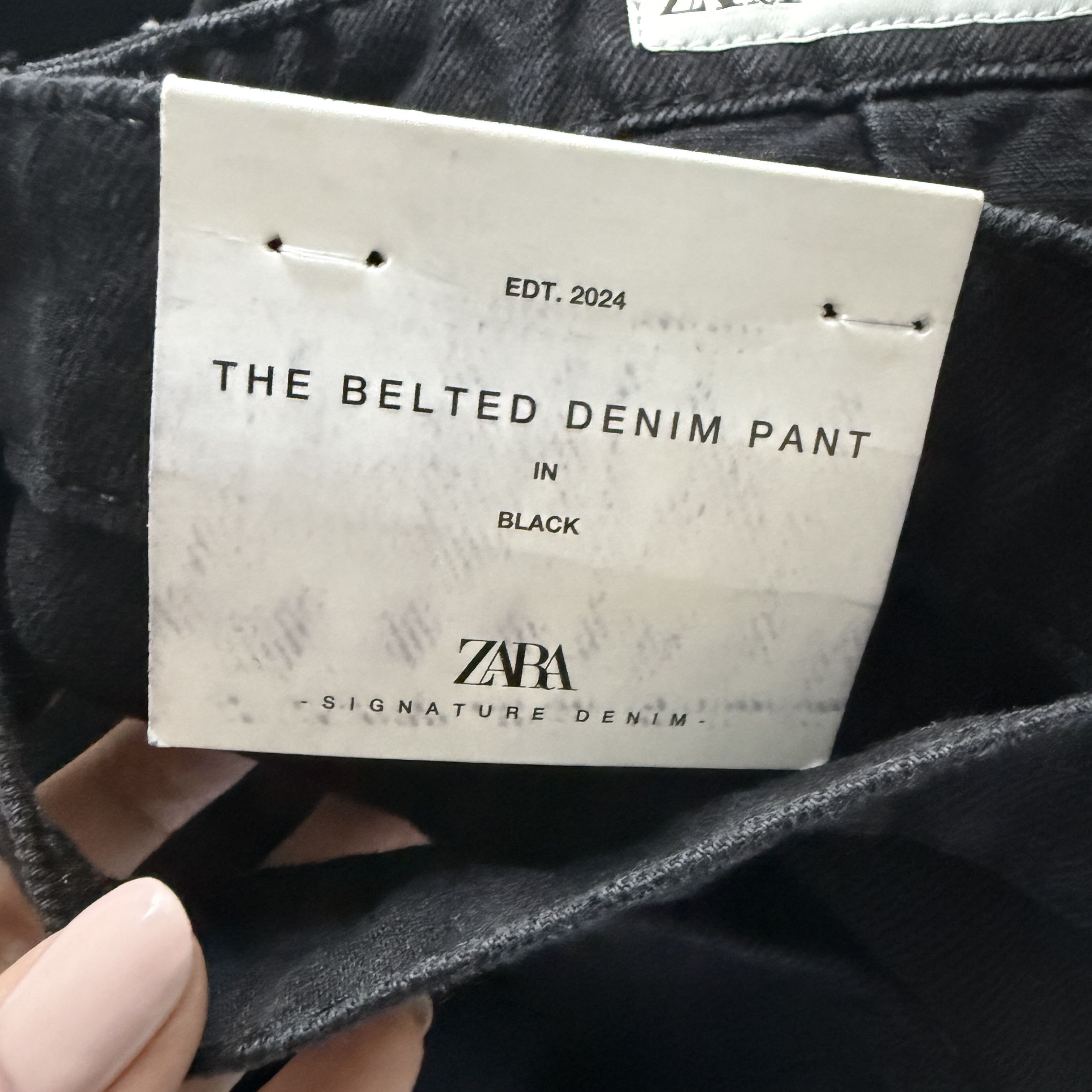 Zara Zara Black High-Waist Belted Denim Pants Cotton Classic Fit Size 28" / US 6 / IT 42 - 4 Thumbnail