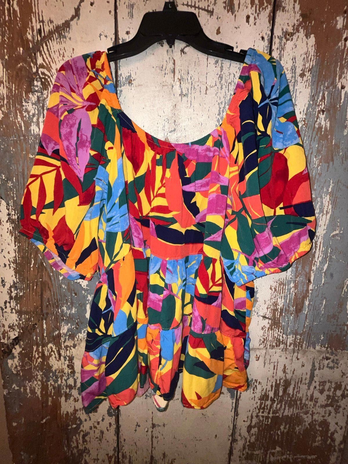 Designer Terra & Sky women’s blouse size 2X bold colors Size XXL / US 16-18 / IT 52-54 - 3 Thumbnail