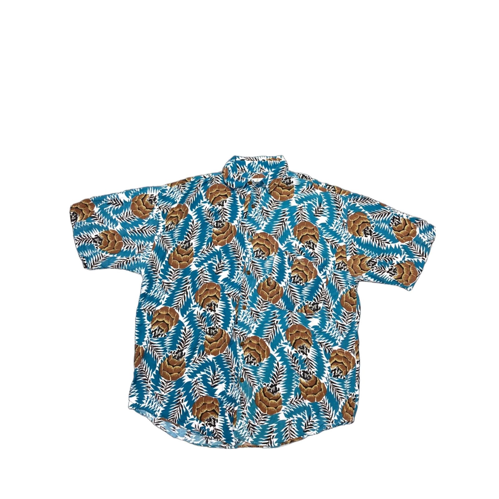 Vintage VINTAGE 80s Hawaiian Shirt blueprint label flowers trees beach Adult Medium Blue Long Sleeve Men Shirt M Size US M / EU 48-50 / 2 - 1 Thumbnail