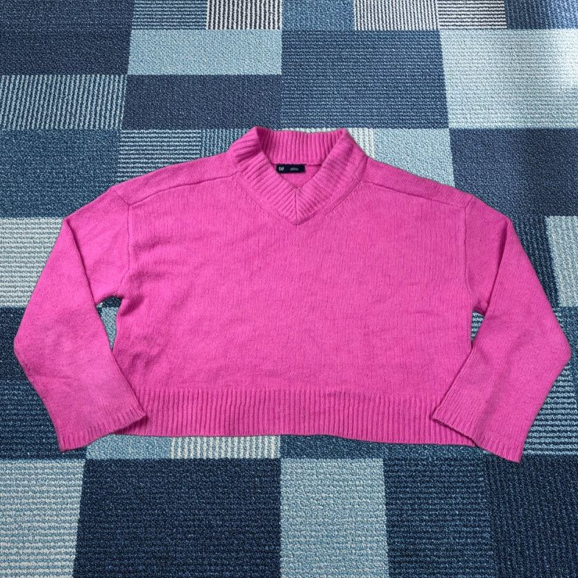Gap Gap Womens Sweater XS Pink Knit V Neck Cropped Oversized Pullover Size XS / US 0-2 / IT 36-38 - 1 Thumbnail