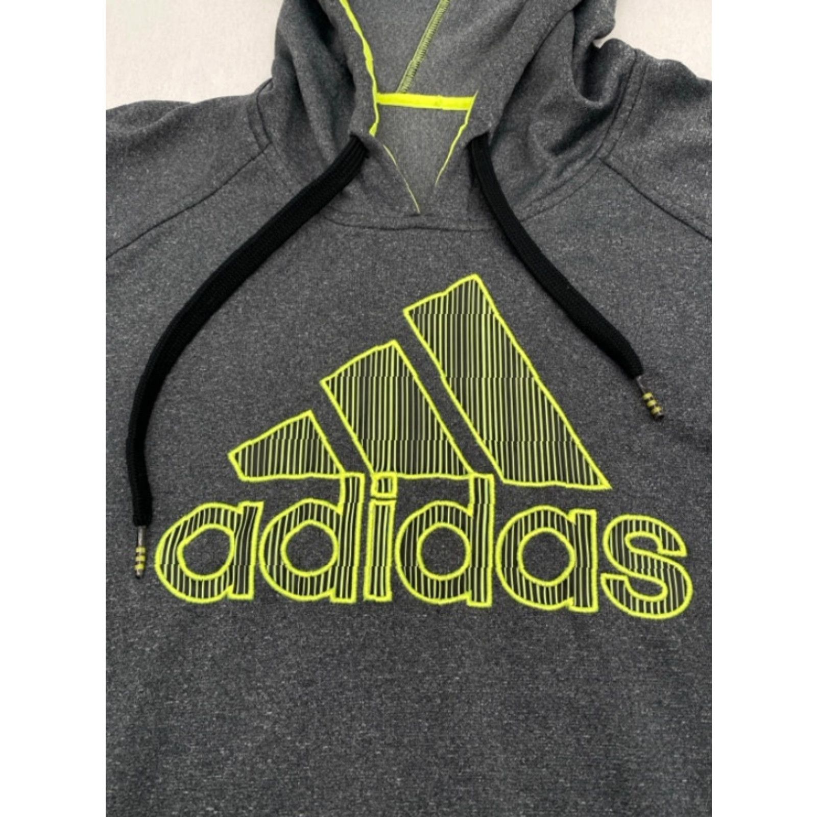 Adidas Adidas Hoodie 2XL Mens Gray Chartreuse Embroidered Logo Pullover Long Sleeve Crew Neck Fleece Polyester Big & Tall Size US XXL / EU 58 / 5 - 5 Thumbnail