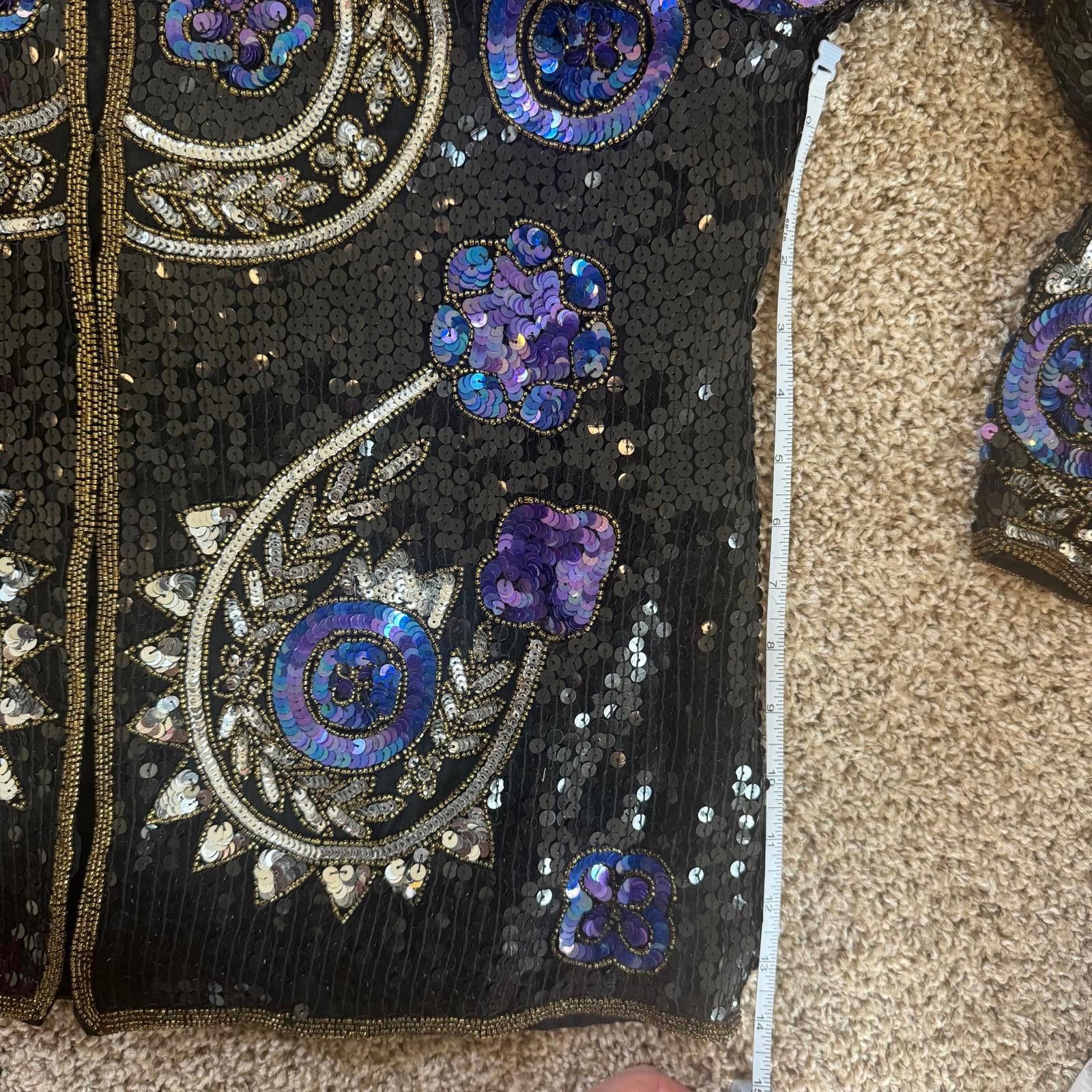 Other Vintage Laurence Kazar Embellished Black Silk Jacket-Large Size L / US 10 / IT 46 - 5 Thumbnail
