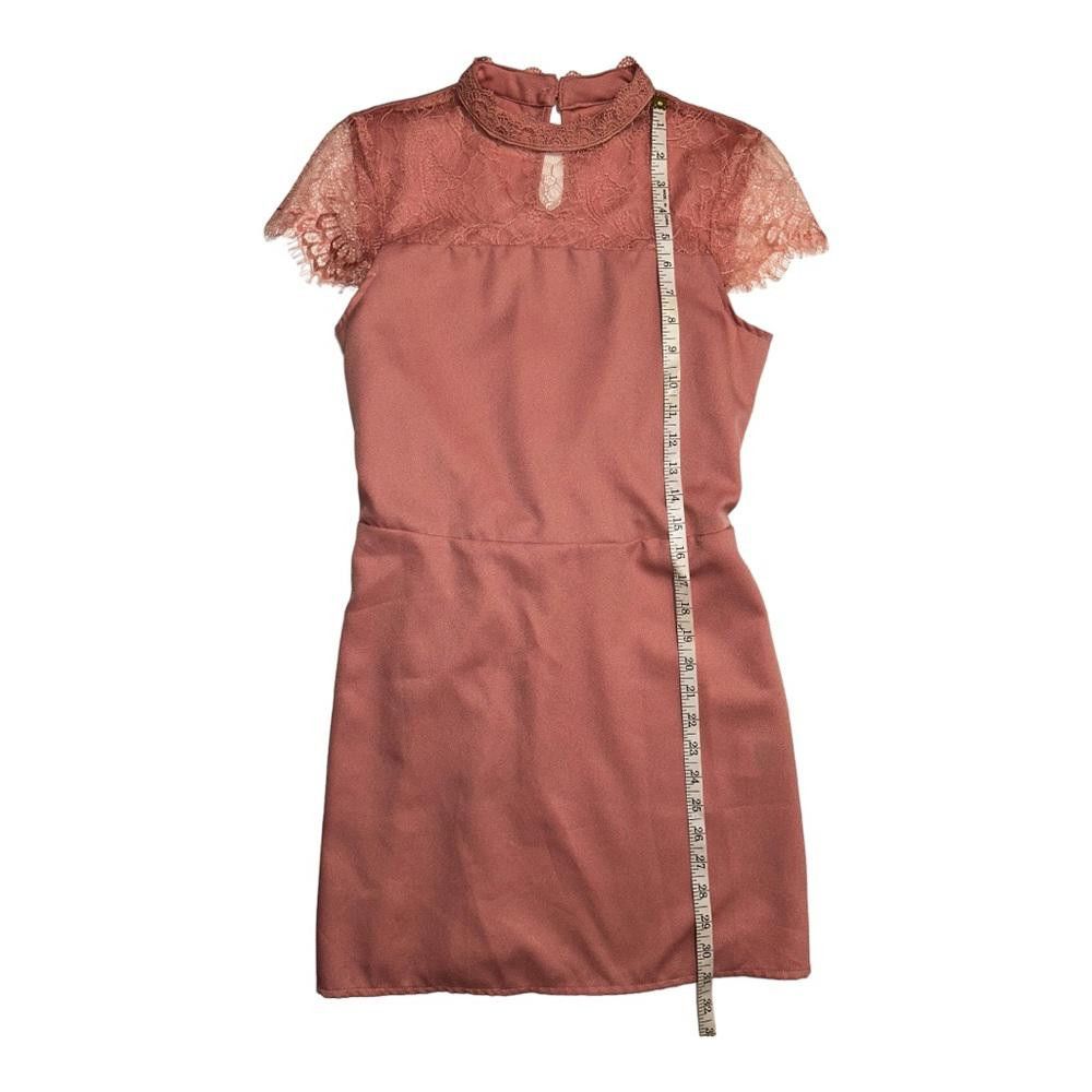 Designer Blush Satin High Neck Lace Dress Size 2 Size XS / US 0-2 / IT 36-38 - 5 Thumbnail