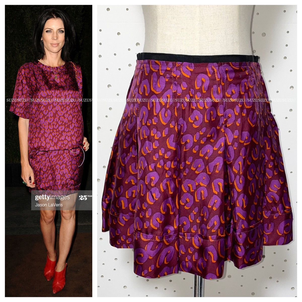 image of Louis Vuitton Leopard Pattern 100% Silk Flare Mini Skirt 34 in Wine, Women's (Size 24)