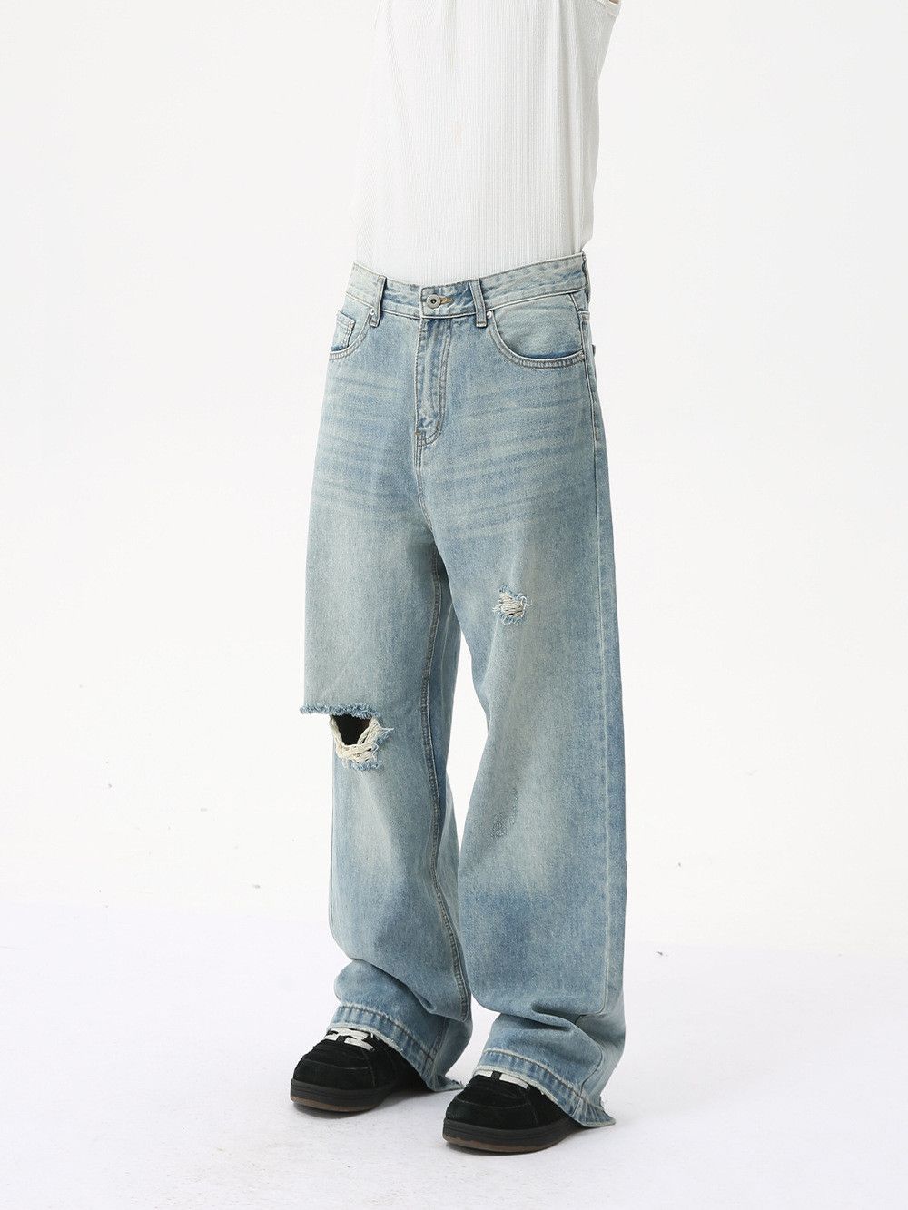 Vintage Men's Japanese distressed street loose wide-leg ripped jeans Size US 32 / EU 48 - 3 Thumbnail