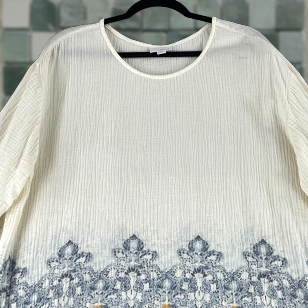 J. Jill J. Jill Tunic Shirt Womens XL Ivory Geo Print Long Sleeve Pullover Texture Size XL / US 12-14 / IT 48-50 - 1 Thumbnail