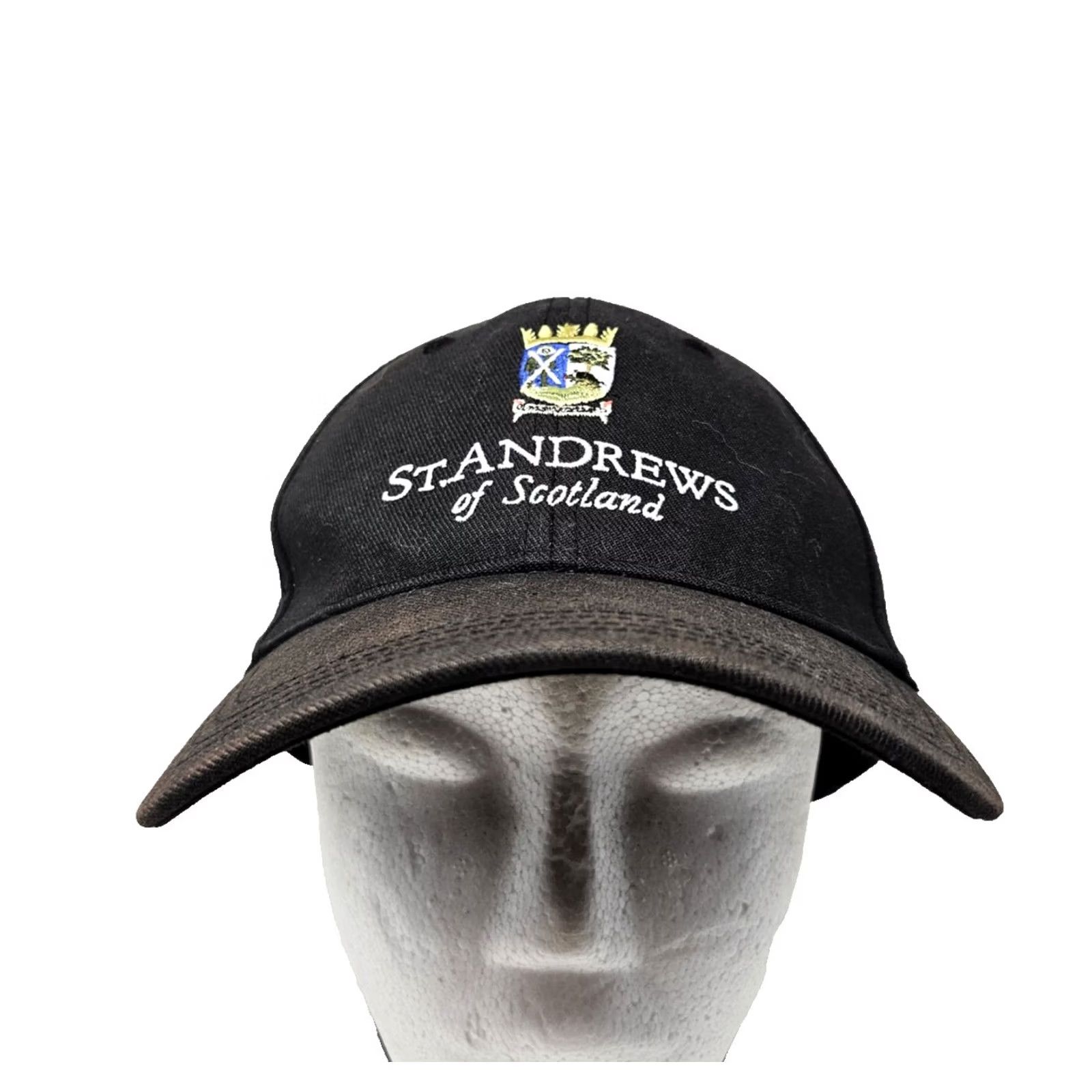 Vintage St Andrews of Scotland Hat Cap Fitted Mens Large Embroidered Golf Crest L XL Black Cotton Spandex Twill Baseball Cap Crown Mens Size ONE SIZE - 2 Thumbnail