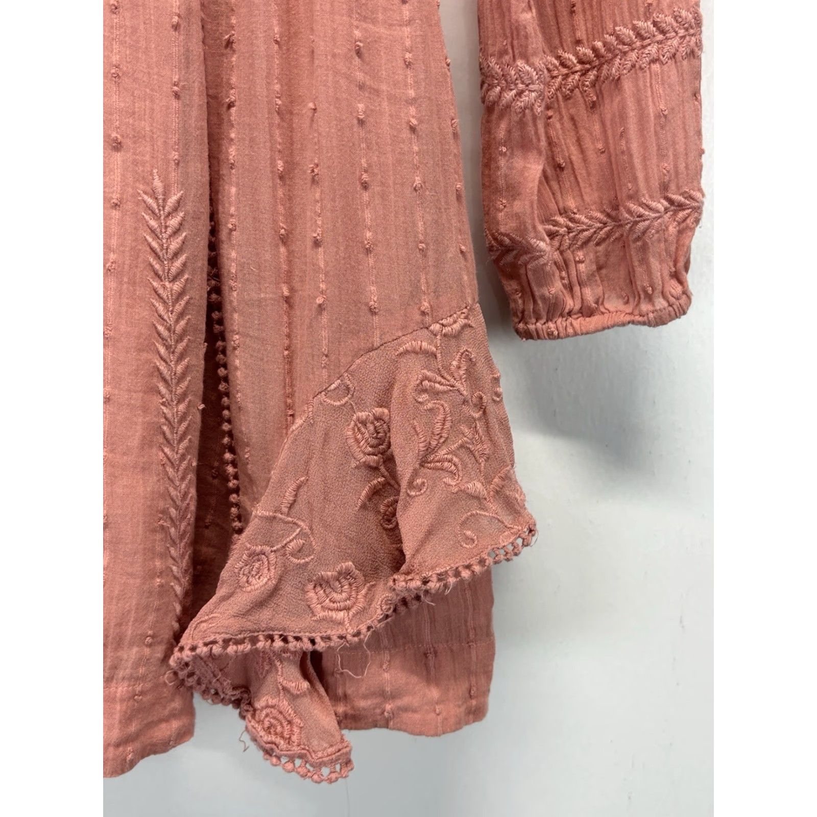 Free People VINTAGE Free People Isabella Mini Dress Sz 0 Pink Embroidered Long Sleeve Floral Bohemian Womens Size XS / US 0-2 / IT 36-38 - 5 Thumbnail