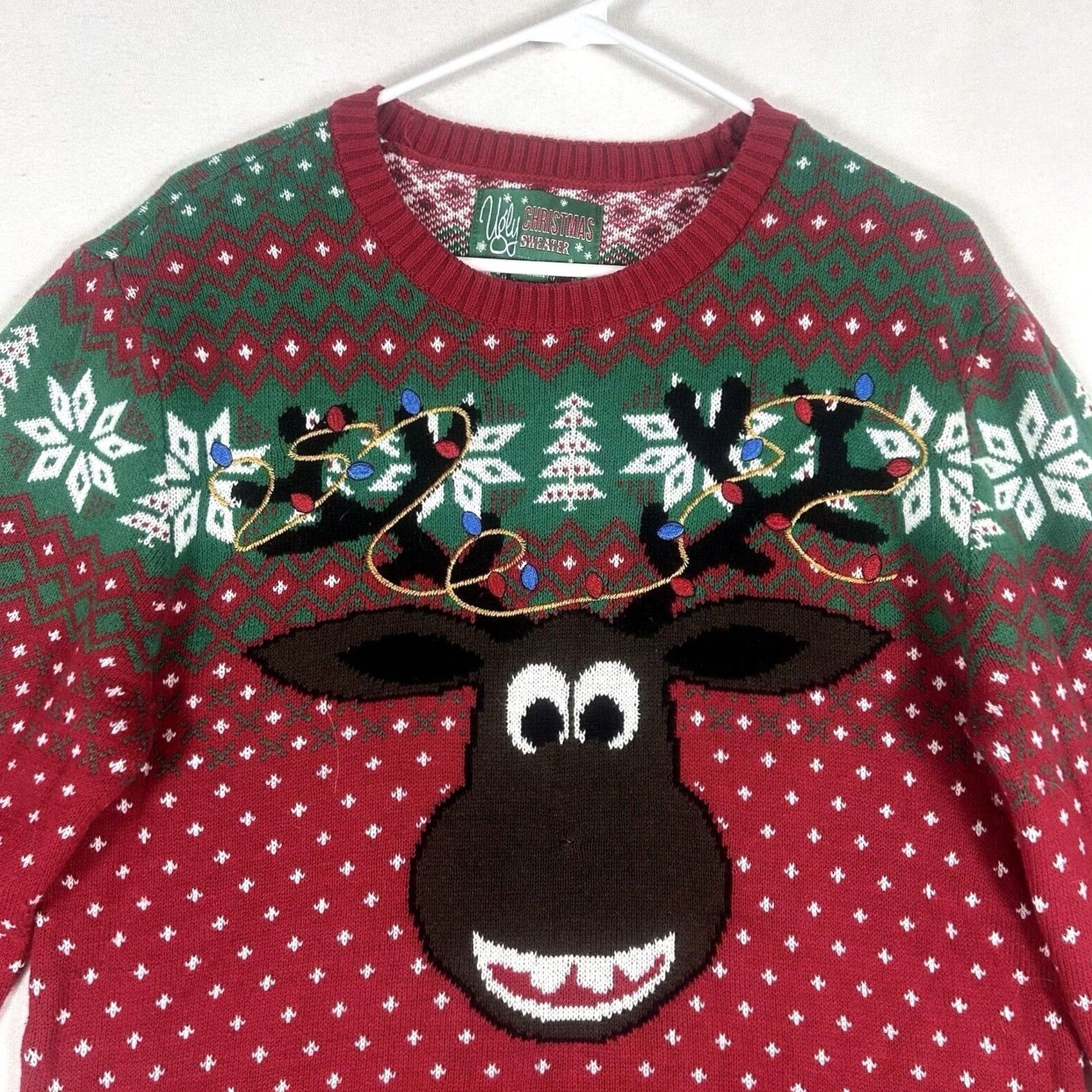 Vintage Ugly Christmas Sweater Womens L Rudolph Red Nose Reindeer Holiday Graphic Crew Neck Knit Pattern Holiday Christmas Size L / US 10 / IT 46 - 2 Thumbnail