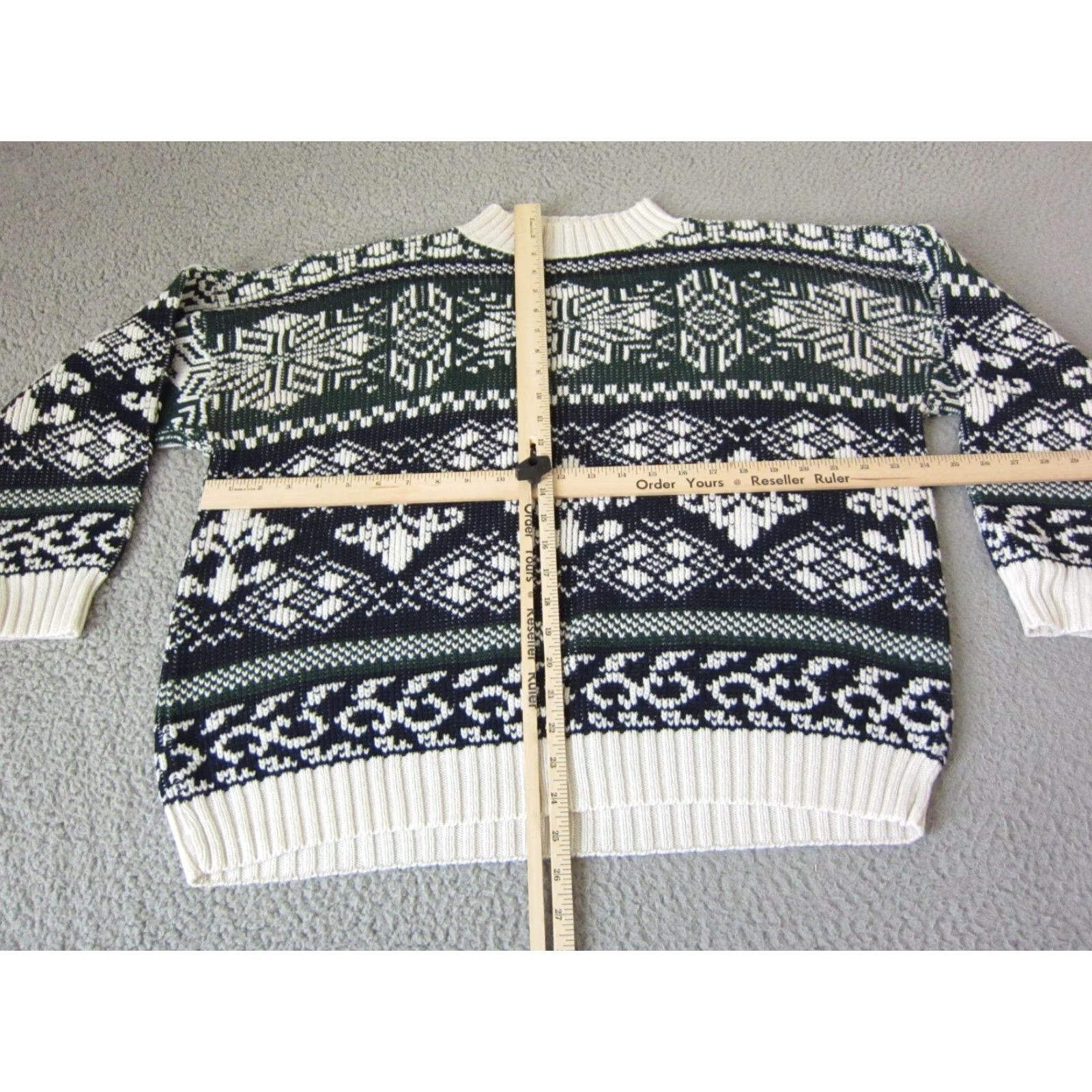 Vintage VINTAGE Sweater Mens M White Green Blue Diamond Chunky Knit Textured 90s Pullover Crew Neck Long Sleeve Knit Regular Mens Size US M / EU 48-50 / 2 - 4 Thumbnail