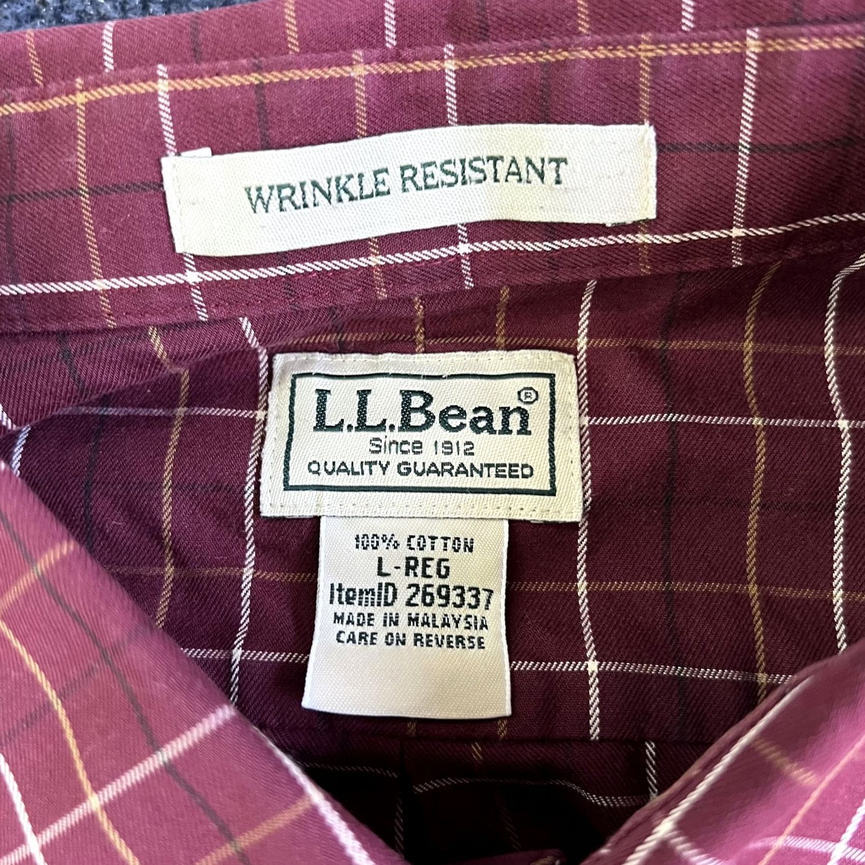 Vintage VINTAGE LL Bean Shirt Mens Large Burgundy Plaid Wrinkle Resistant Cotton Button Down Size US L / EU 52-54 / 3 - 3 Thumbnail