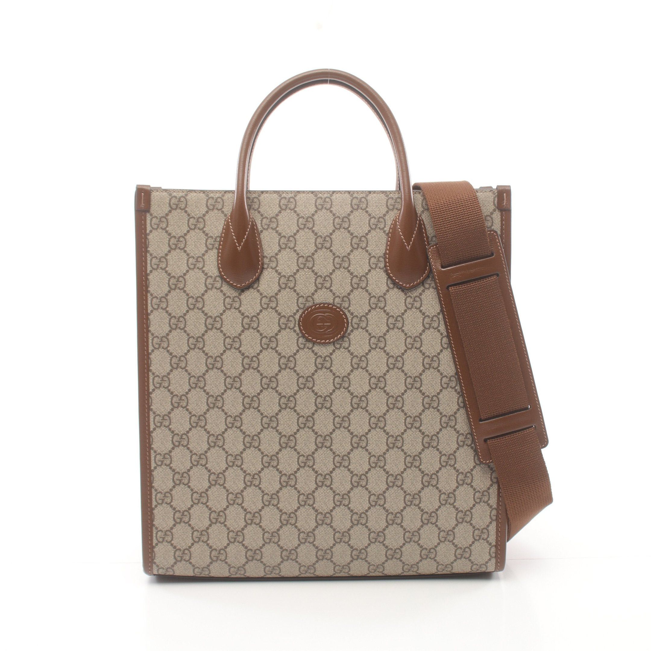 Gucci Gucci With Interlocking G Gg Supreme Handbag Tote Bag Leather Beige Brown Size ONE SIZE - 1 Thumbnail