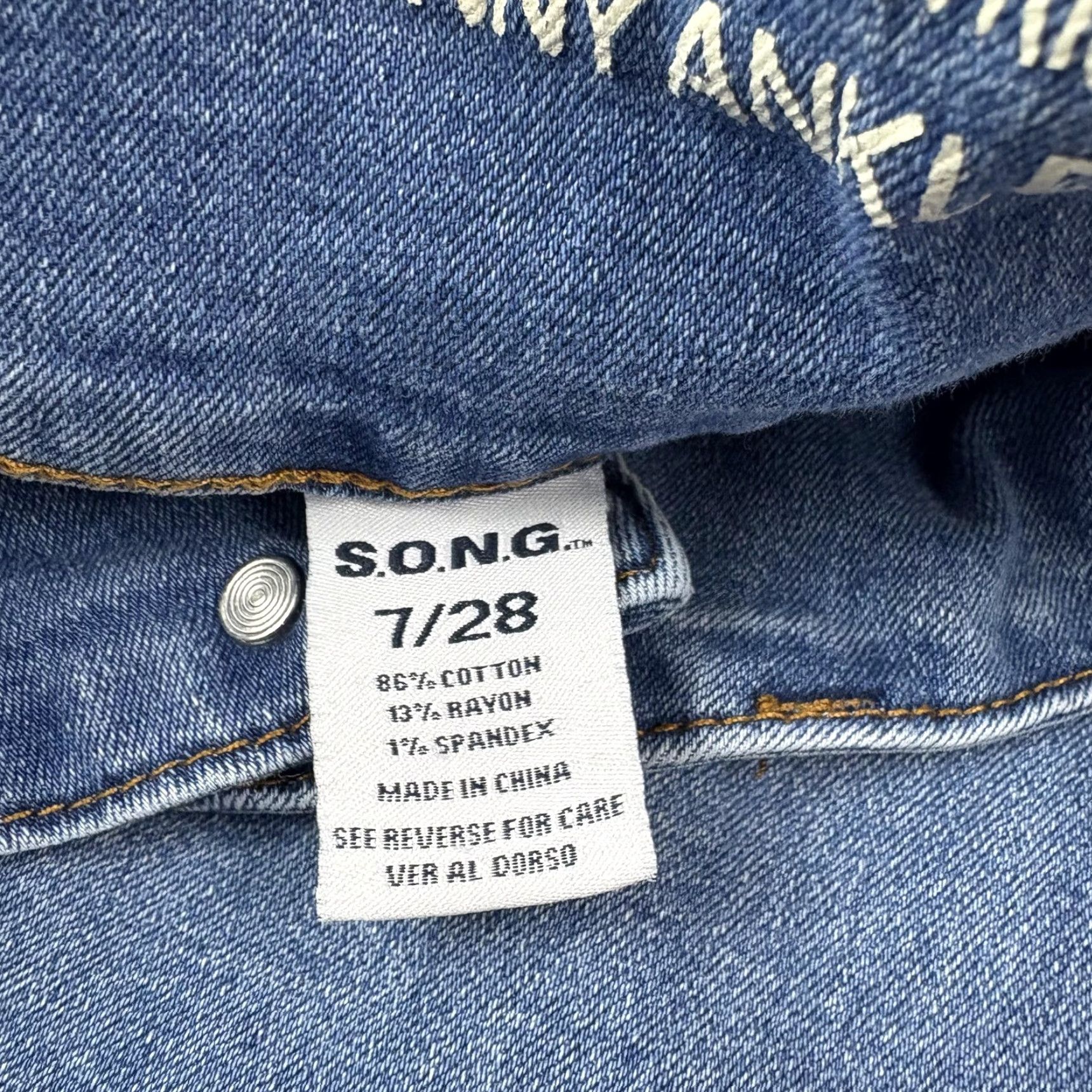Vintage S.O.N.G. Jeans Juniors 7/28 Blue Curvy Skinny Ankle Distressed Raw Hem 26x25 Size 28" / US 6 / IT 42 - 7 Thumbnail