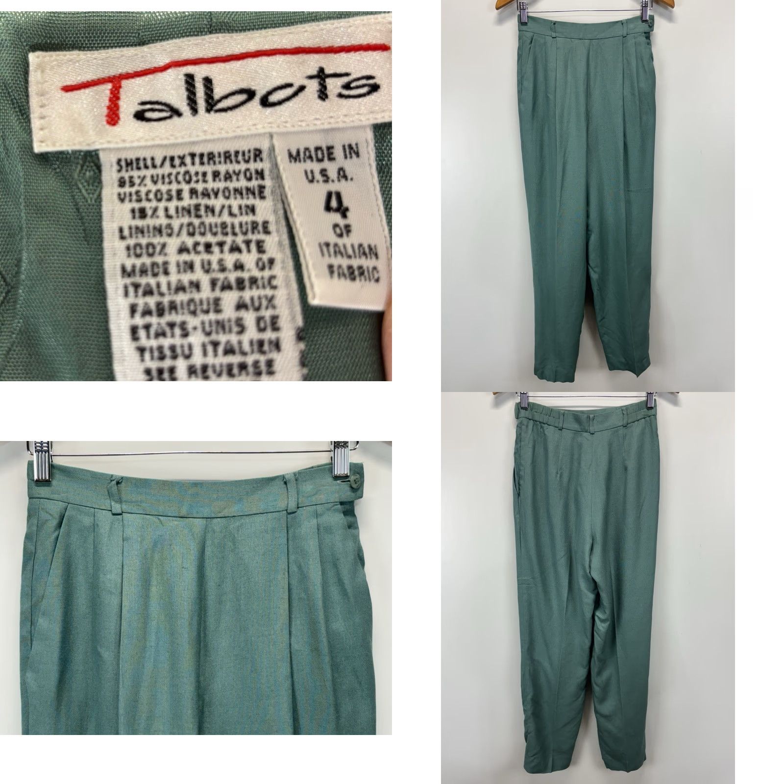 Talbots VINTAGE Talbots 2-Piece Pant Suit Women Green Linen Blend Jacket & Pants 4 Adult 80s Mens Womens Size 27" / US 4 / IT 40 - 8 Thumbnail