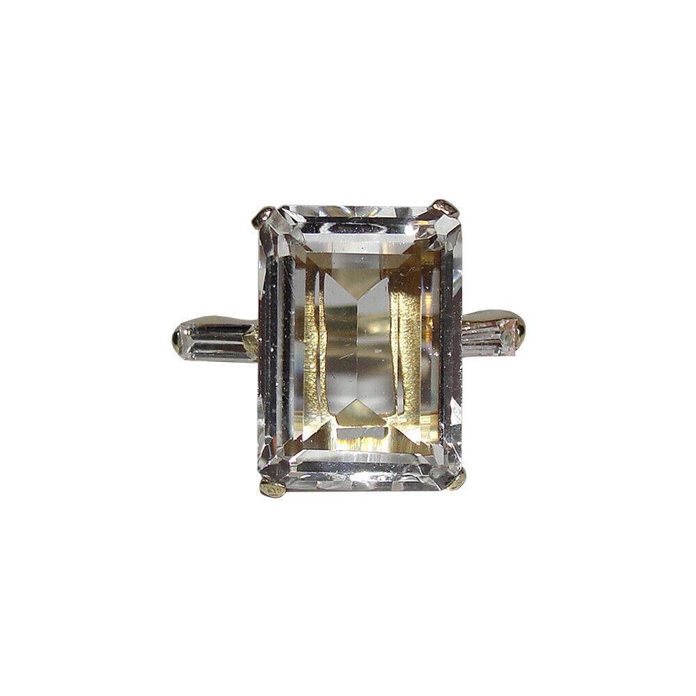 Handmade 18 kt Gold Vermeil Silver Emerald Cut Rock Crystal Quartz Size ONE SIZE - 1 Thumbnail