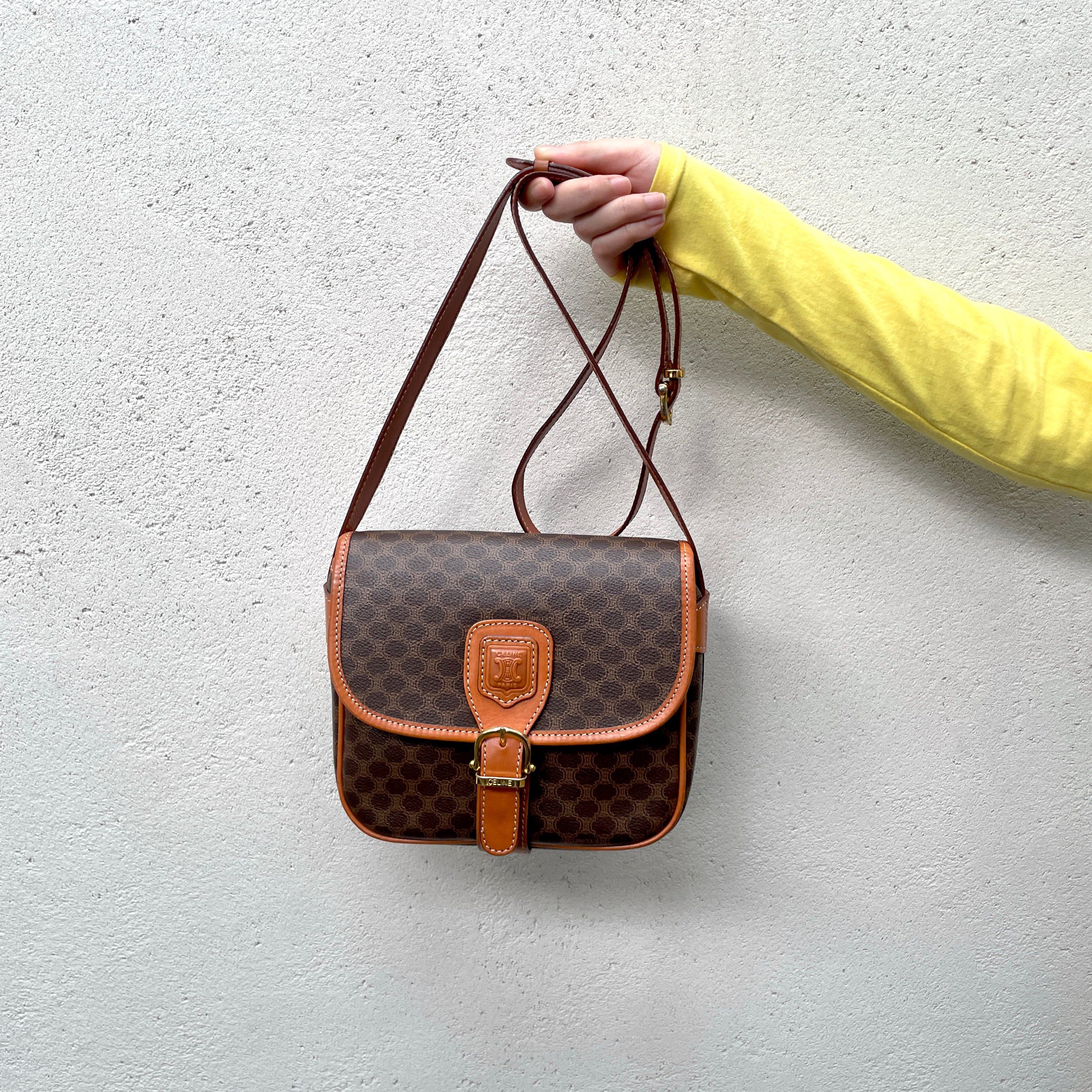 Celine Macadam Horse Bit Crossbody Shoulder Bag Brown &Amp; Gold