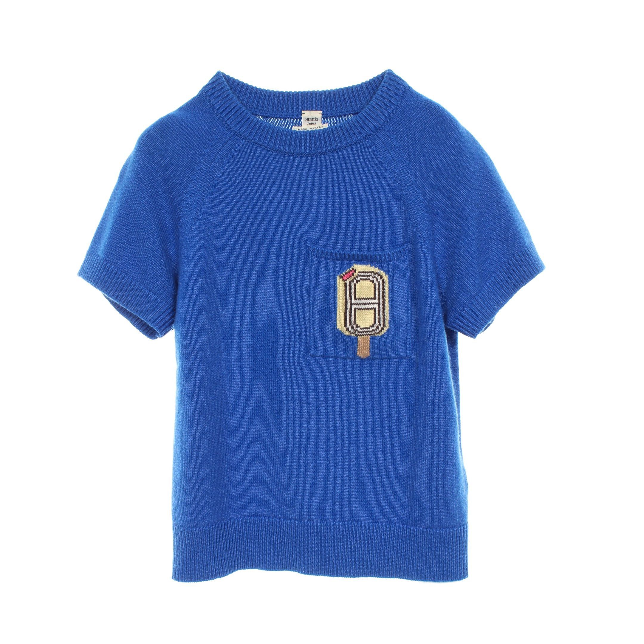 Hermes Hermes Funny Ice Cream Knit Crew Neck Short Sleeve Cashmere Blue Size ONE SIZE - 1 Thumbnail