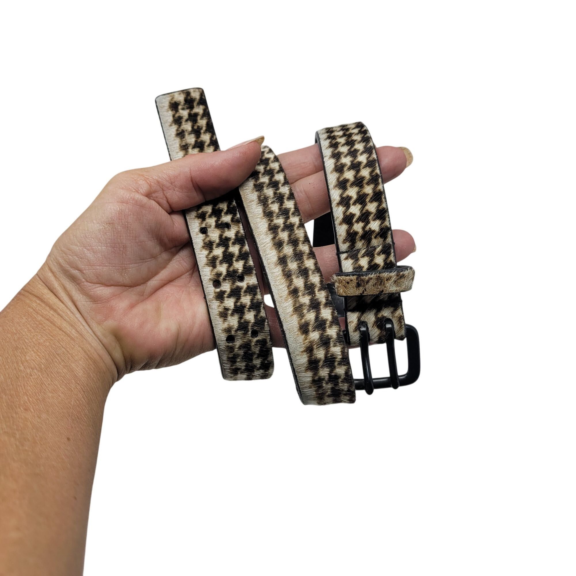 Nanette Lepore Nanette Lepore Houndstooth Gingham Genuine Leather Fur Belt Size ONE SIZE - 11 Thumbnail