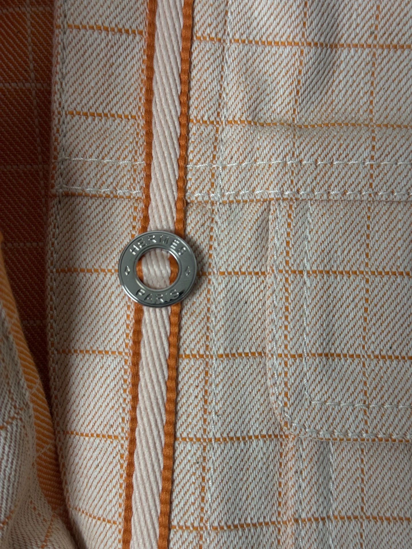 Hermes Hermès 25 FW Orange Check Denim Jacket 36 BNWT Size XS / US 0-2 / IT 36-38 - 2 Thumbnail