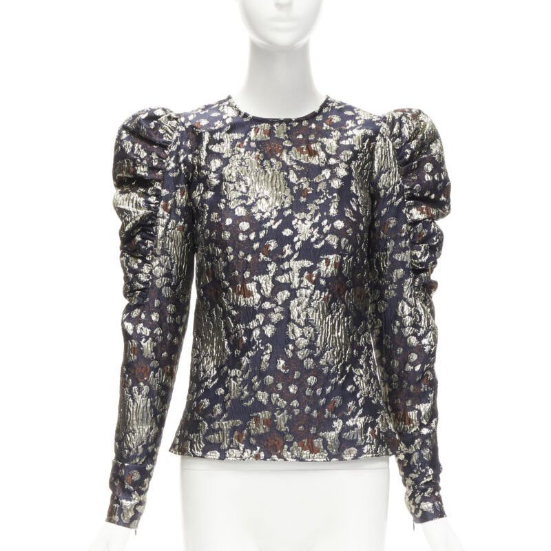 By Malene Birger MALENE BIRGER black gold jacquard puff sleeve evening blouse top FR34 XS Size XS / US 0-2 / IT 36-38 - 1 Thumbnail