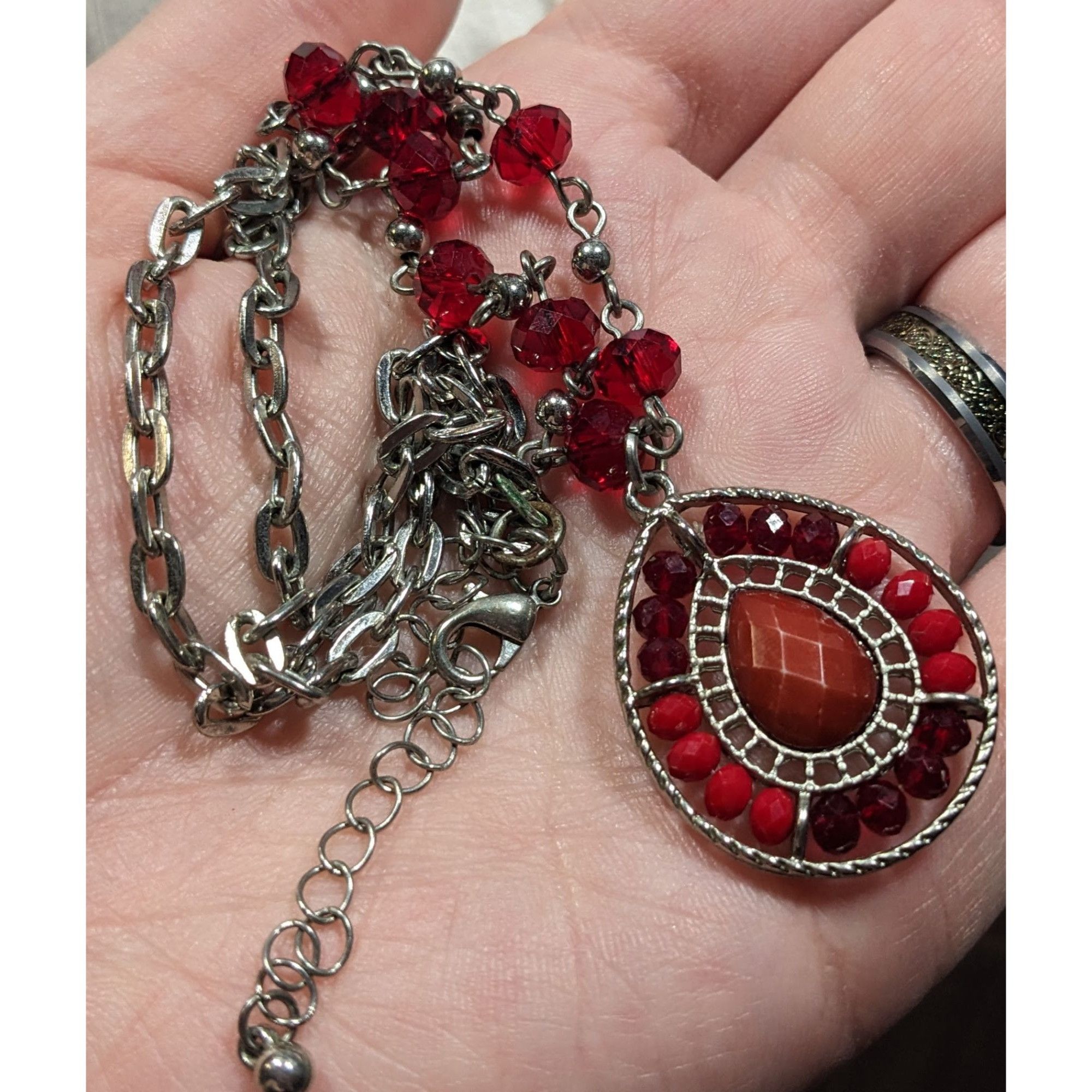 Other Bohemian Teardrop Necklace Red And Silver Tone Size ONE SIZE - 3 Thumbnail