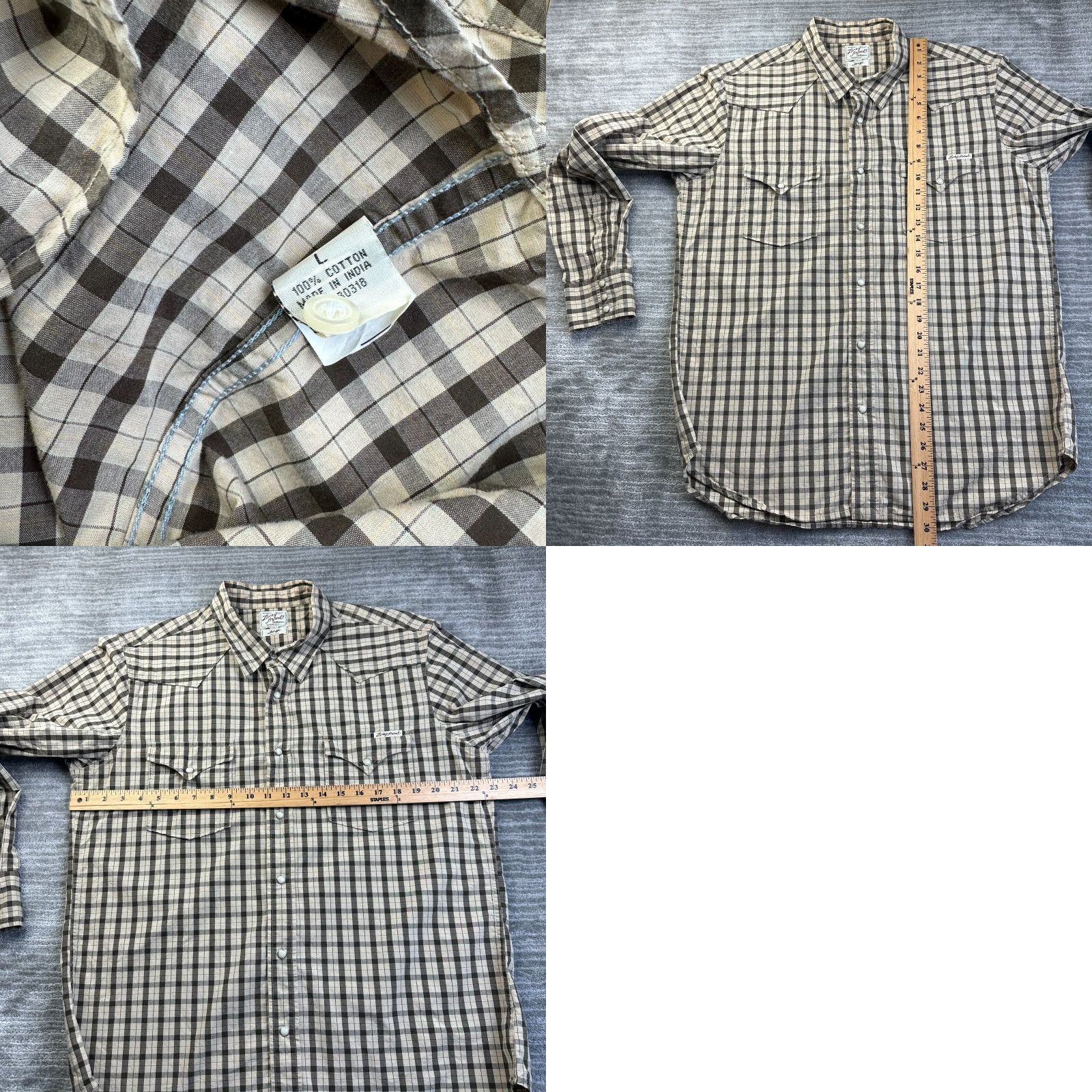 Lucky Brand Lucky Brand Shirt Mens Large Beige Plaid Flannel Button-Up Snap On Western Pockets Size US L / EU 52-54 / 3 - 8 Thumbnail
