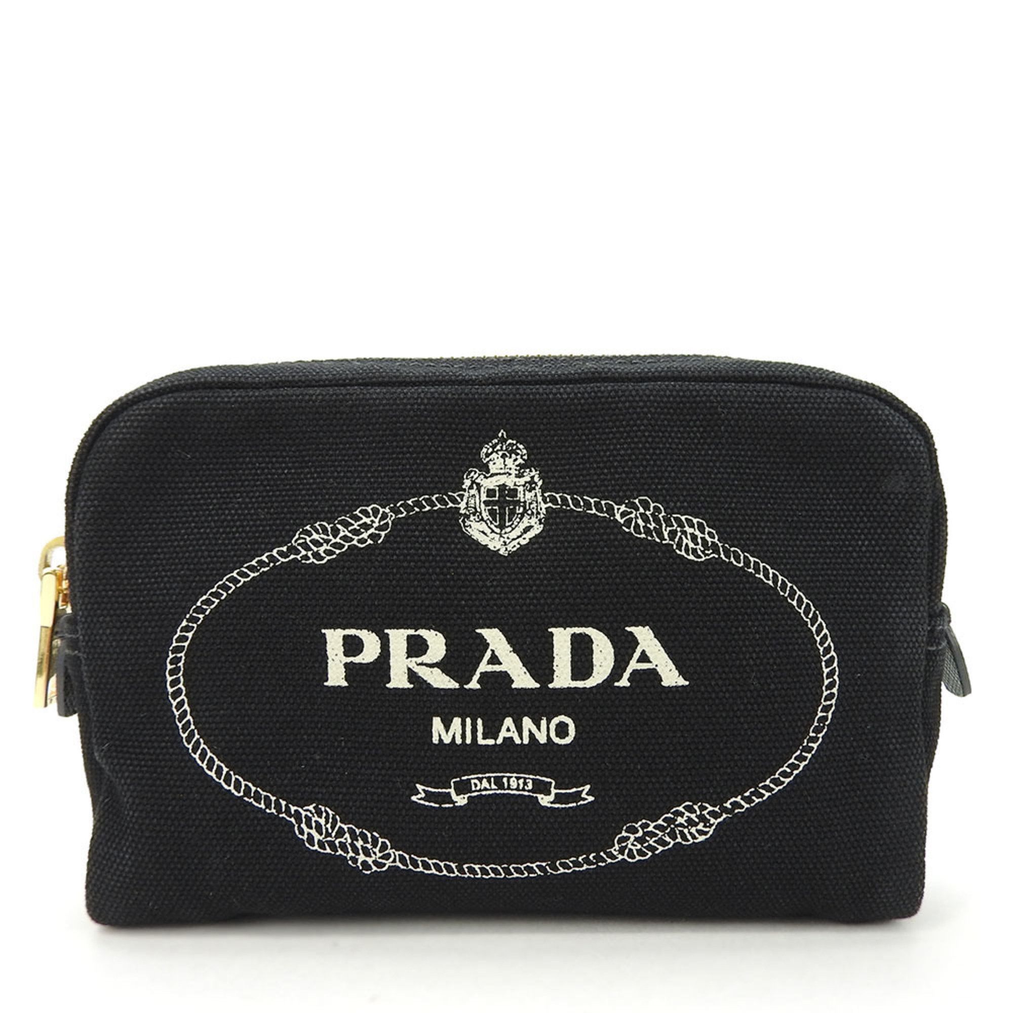 image of Prada Pouch 1Na021 Canvas Nero+Talco Black Makeup Stripe Women's Prada
