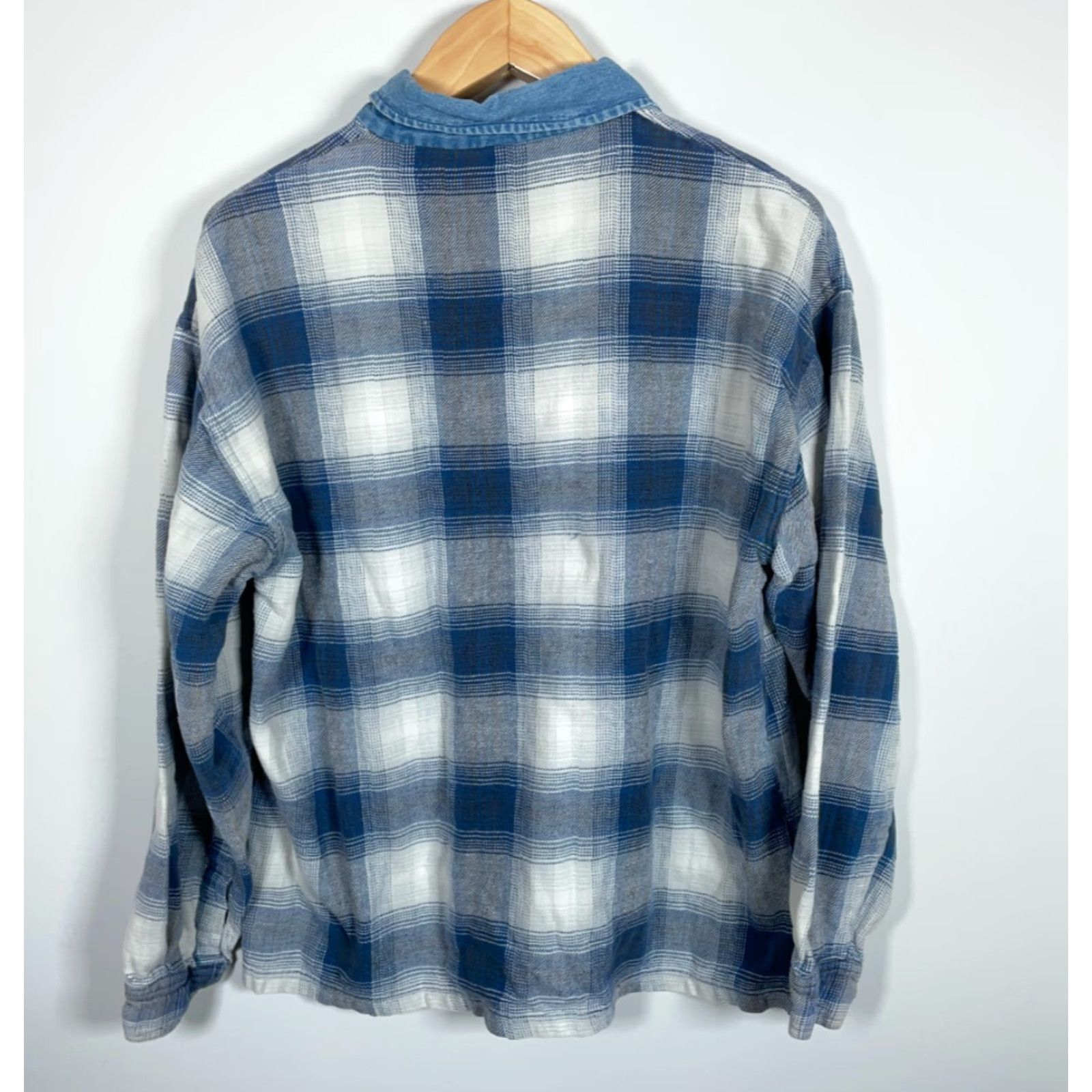 Vintage VINTAGE Stefano Man 1/4 Zip Flannel Shirt Mens XL Blue Shadow Plaid Denim Collar Size US XL / EU 56 / 4 - 2 Thumbnail