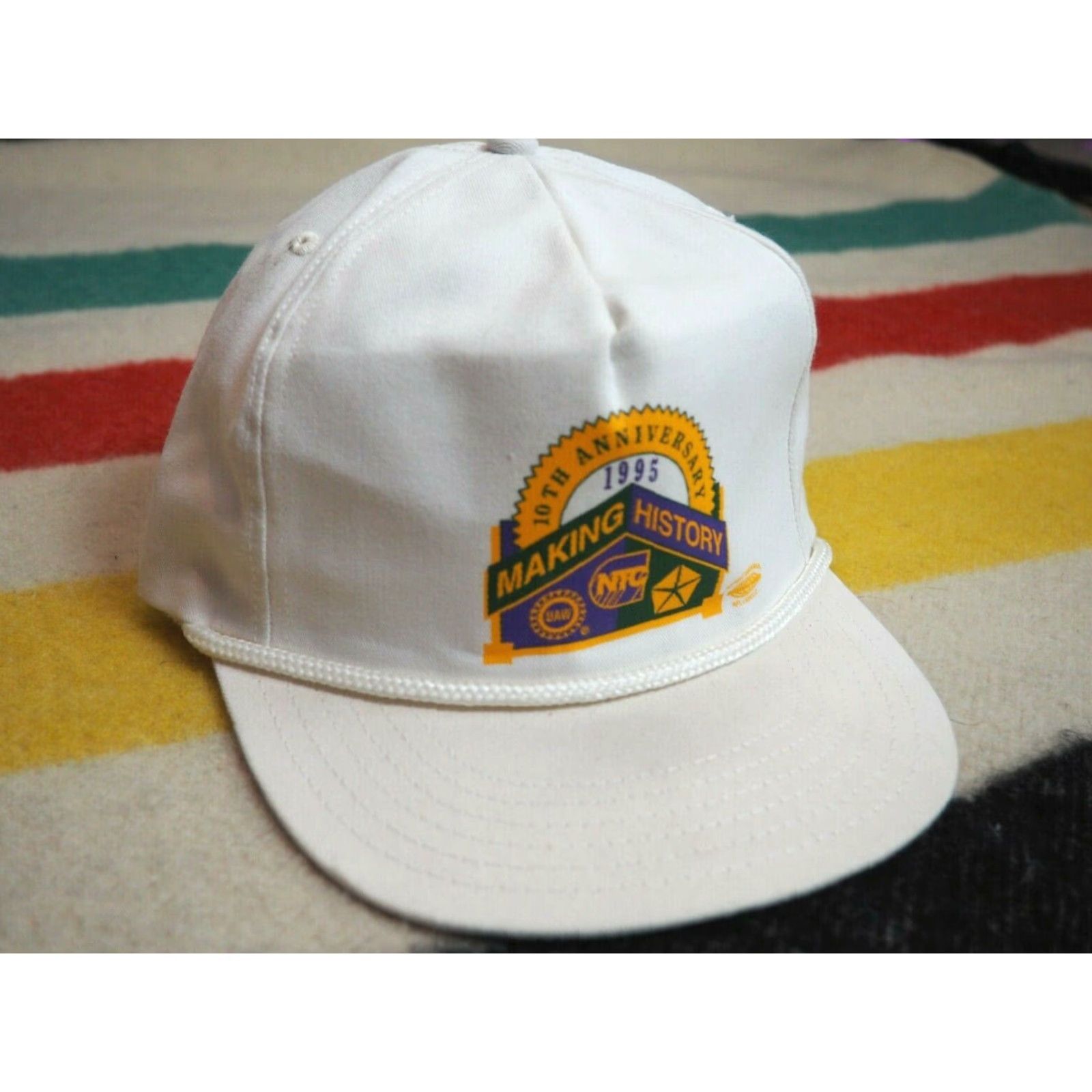 Vintage VINTAGE UAW Chrysler Cars Auto Workers USA Made White Hat Cap OSFM EUC Size ONE SIZE - 2 Thumbnail