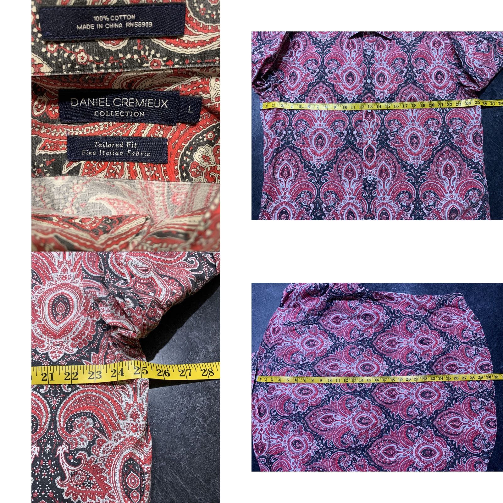 Cremieux Daniel Cremieux Mens Long Sleeve Button-Up Red Paisley Shirt Large Regular Fit Size US L / EU 52-54 / 3 - 8 Thumbnail