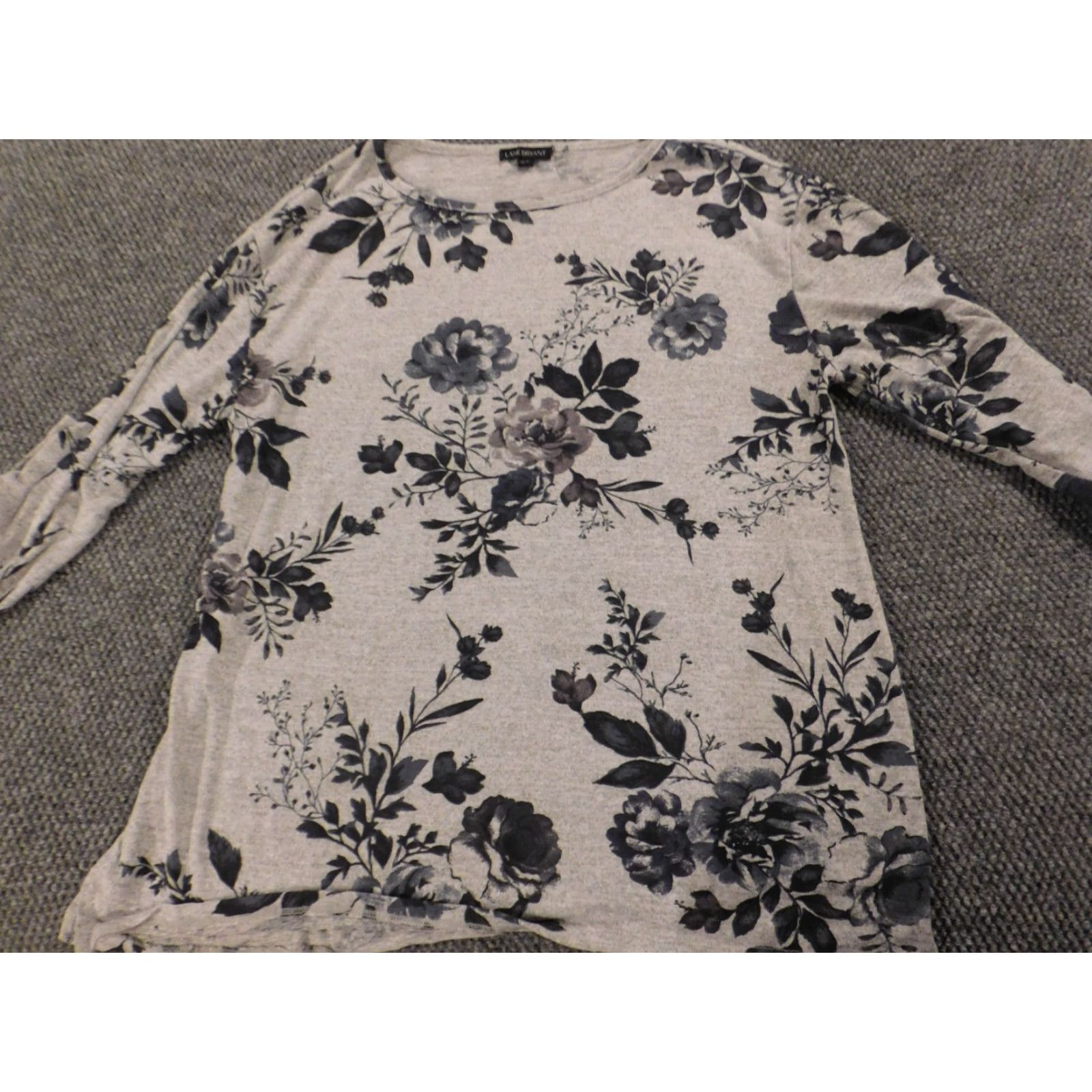 Vintage Lane Bryant Blouse Shirt Womens 14 Gray Floral Knit Pleated Long Sleeve Collared Pullover Casual Regular Size 14 Womens Gray Size XL / US 12-14 / IT 48-50 - 2 Thumbnail
