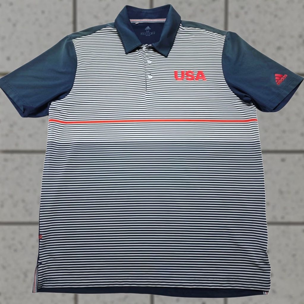 Adidas Adidas Polo Shirt Golf USA Striped Men’s Medium Blue Red White Size US M / EU 48-50 / 2 - 1 Thumbnail