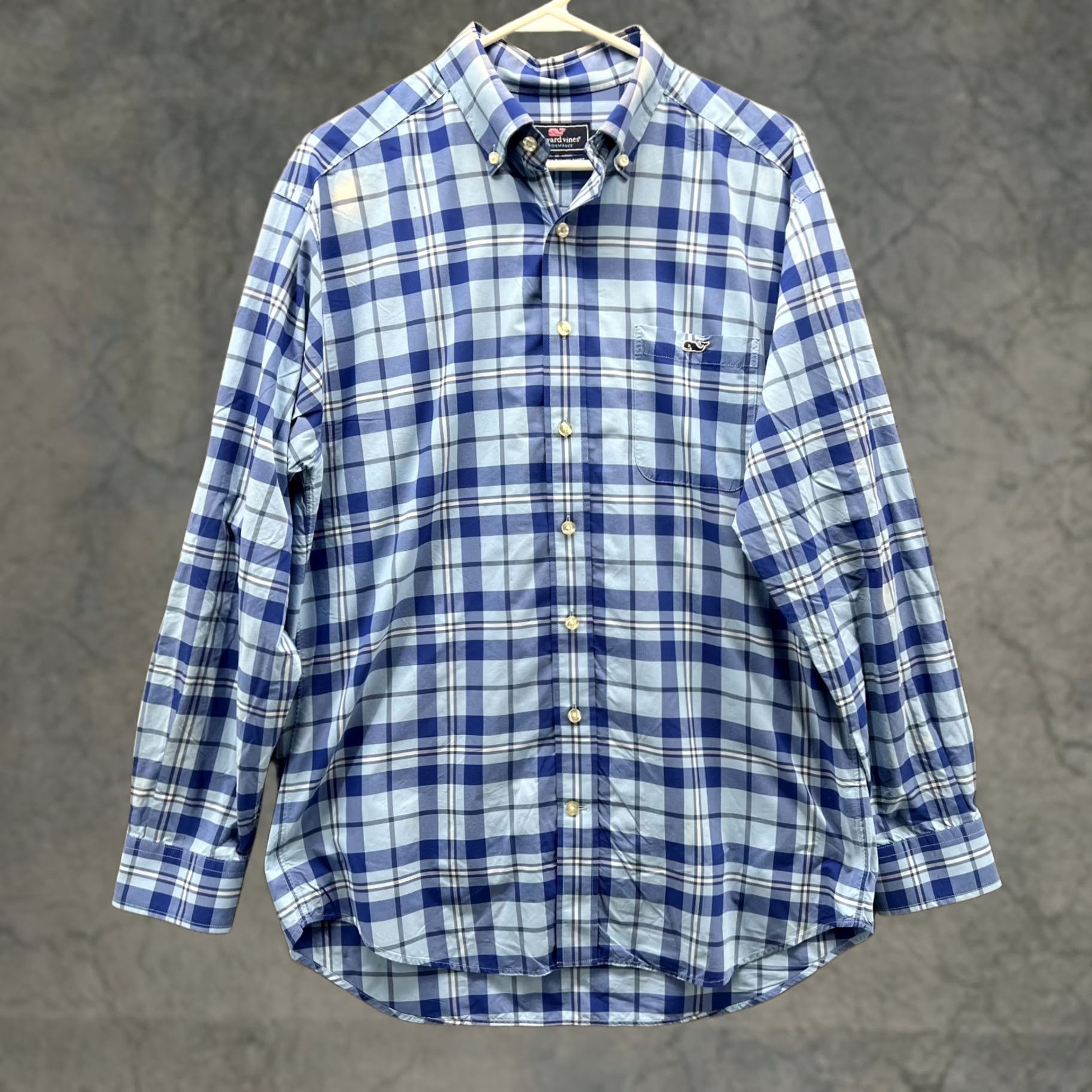 Vineyard Vines Vineyard Vines Shirt Mens Medium Blue Performance Classic Oxford Tucker Plaid Shirt Size US M / EU 48-50 / 2 - 1 Thumbnail