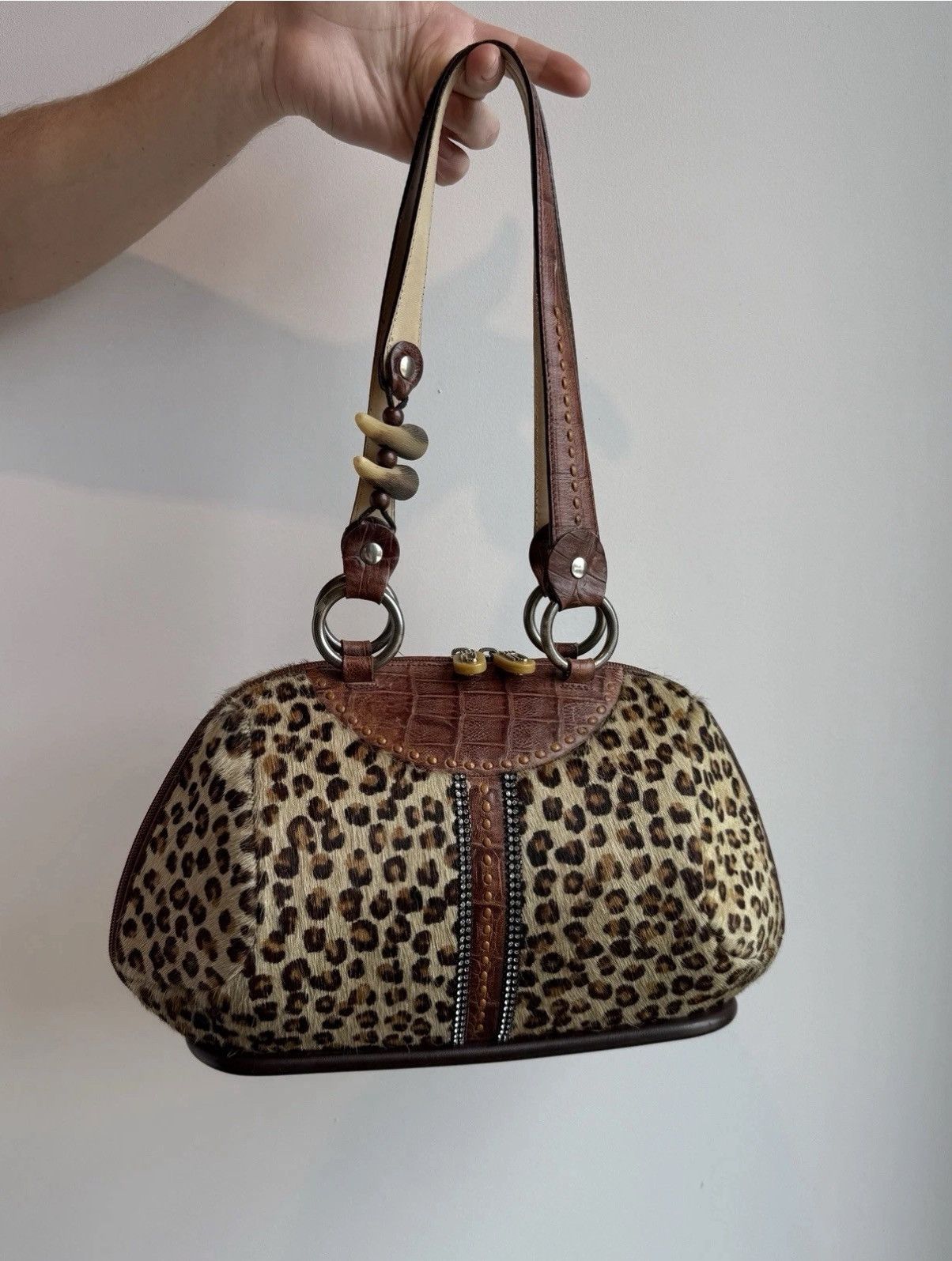 Vintage Alaluna Leopard Leather Brown hard Bag Vintage handmade Size ONE SIZE - 3 Thumbnail