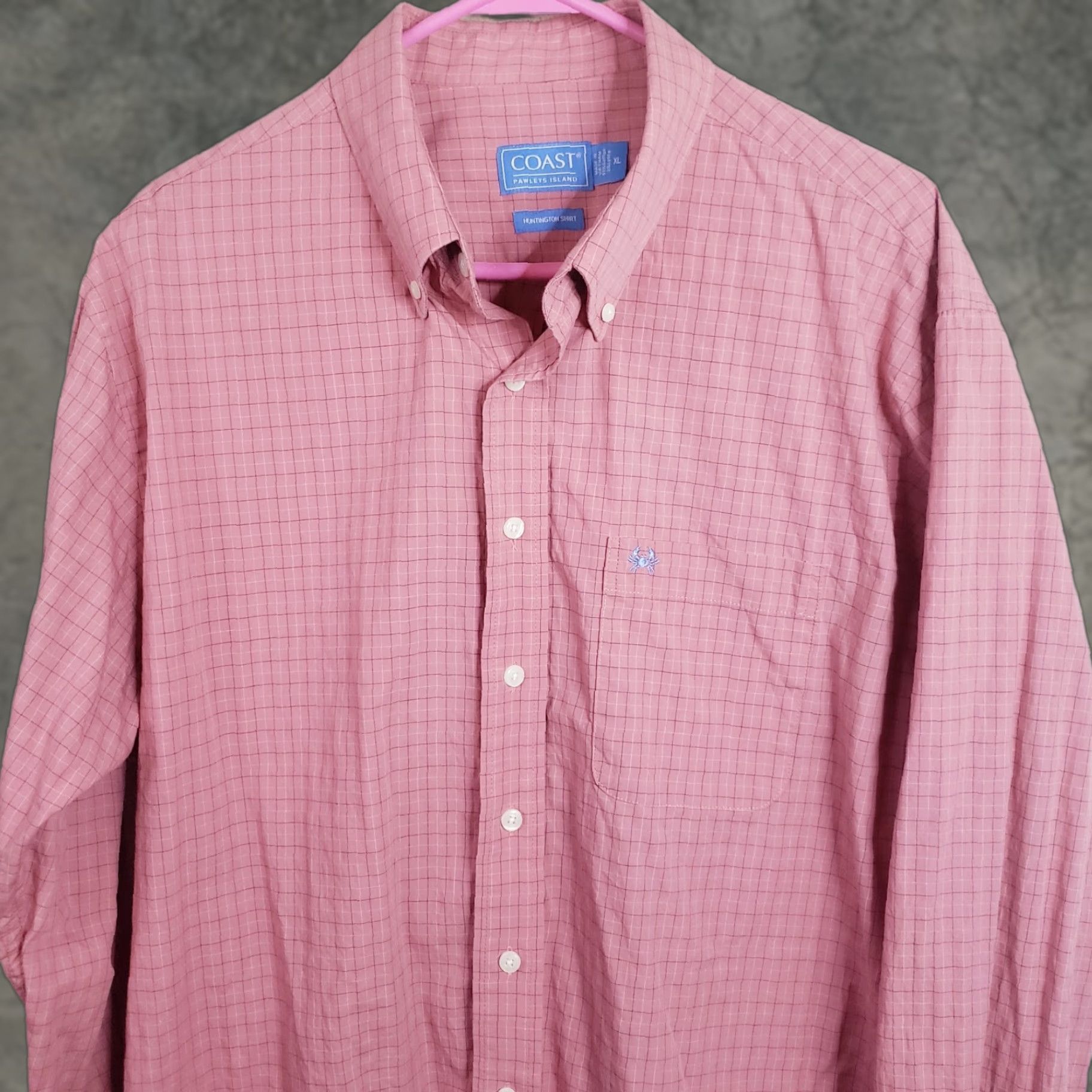 Vintage Coast Huntington Shirt Plaid Button-Up XL Men Pink Coral Crab Logo Embroidered Collared Long Sleeve Size US XL / EU 56 / 4 - 1 Thumbnail