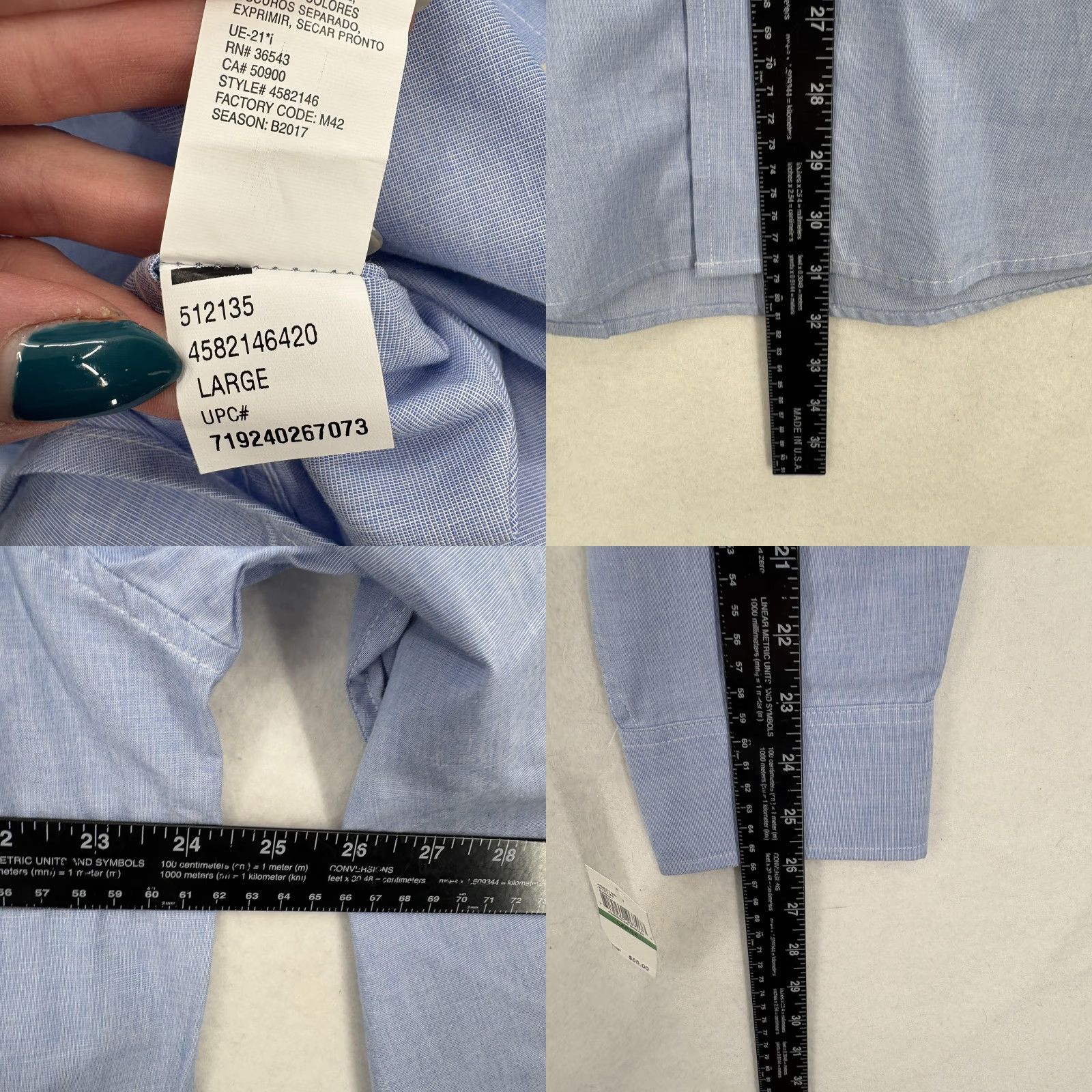 Izod VINTAGE: IZOD Shirt Mens L Blue Solid Long Sleeve Button Up Pocket Cotton Casual NWT Size US L / EU 52-54 / 3 - 8 Thumbnail