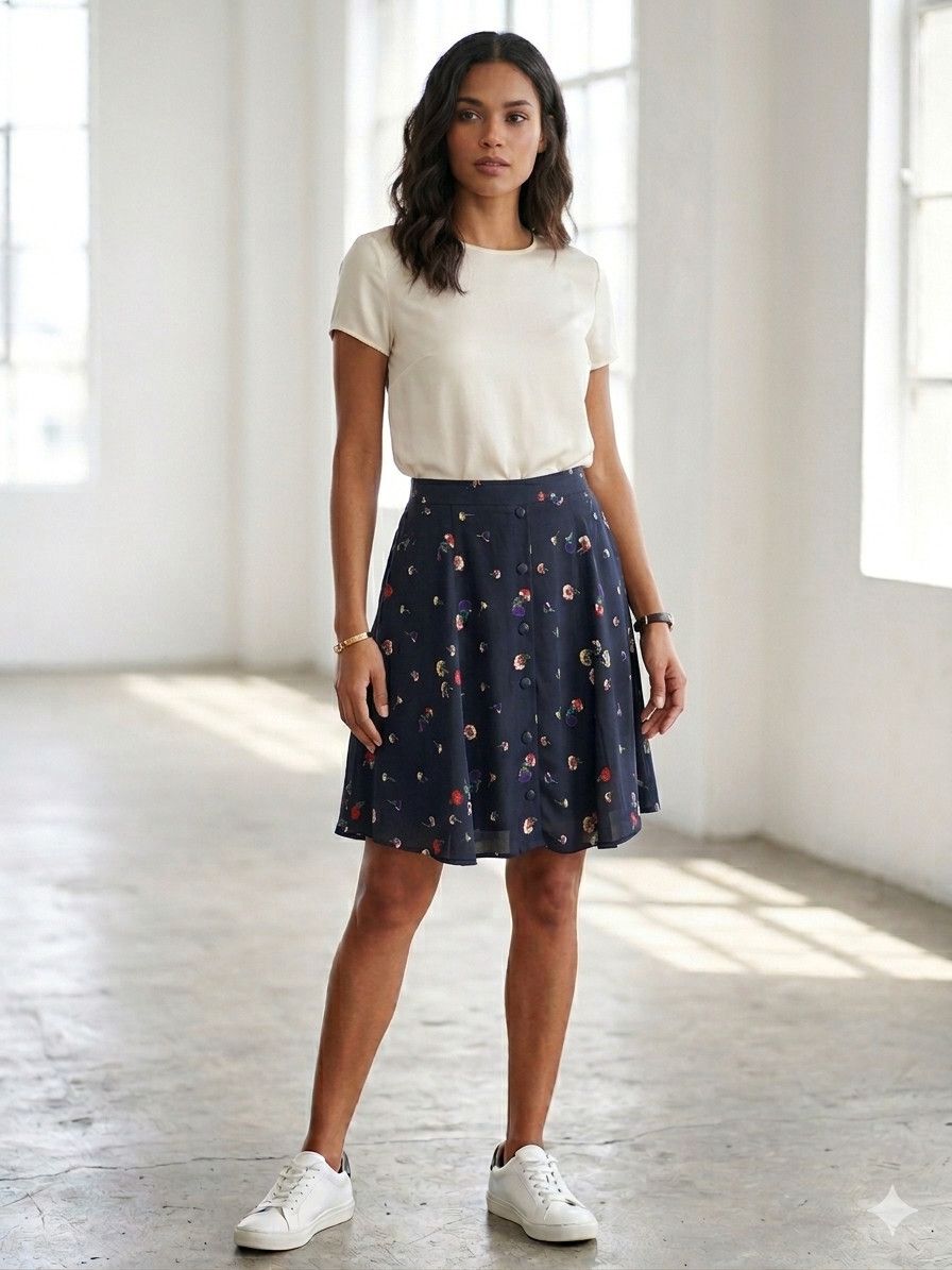 Warehouse Warehouse Size M Skirt Vintage Black Chiffon Flowers Ditzy Size 32" / US 10 / IT 46 - 3 Thumbnail