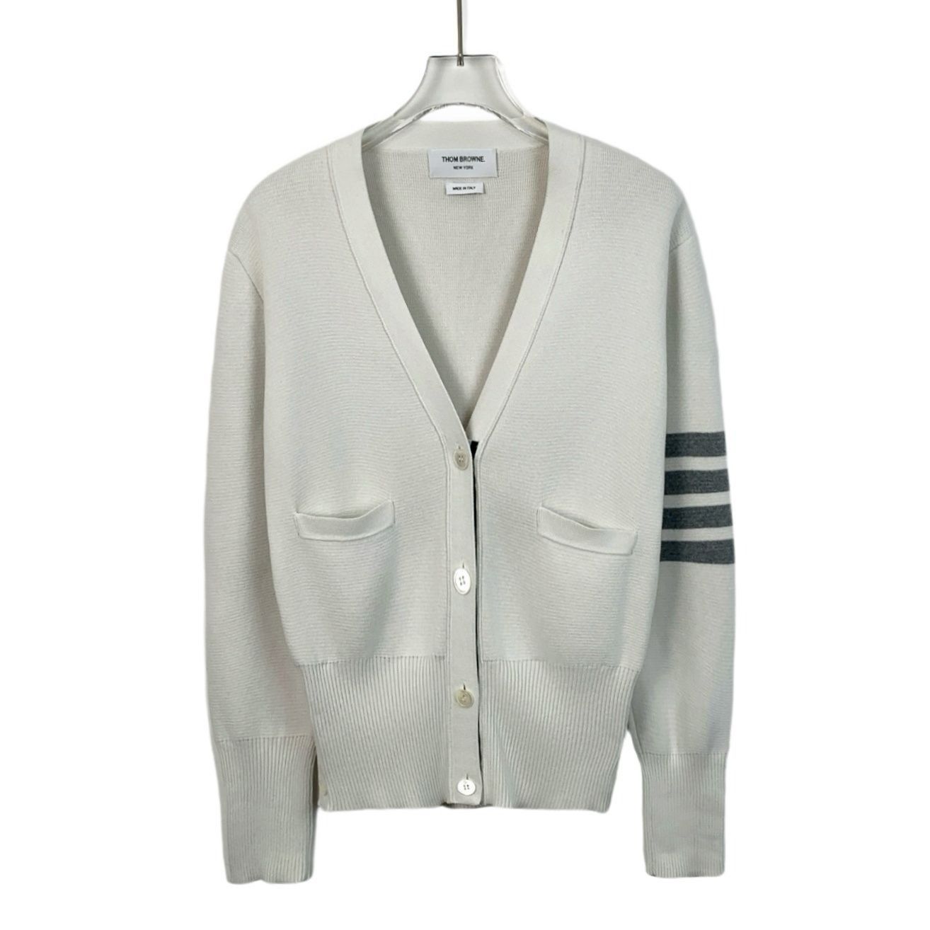 Thom Browne Thom Browne V-Neck Cardigan Sweater With Striped Sleeve Mens Size M / US 6-8 / IT 42-44 - 1 Thumbnail