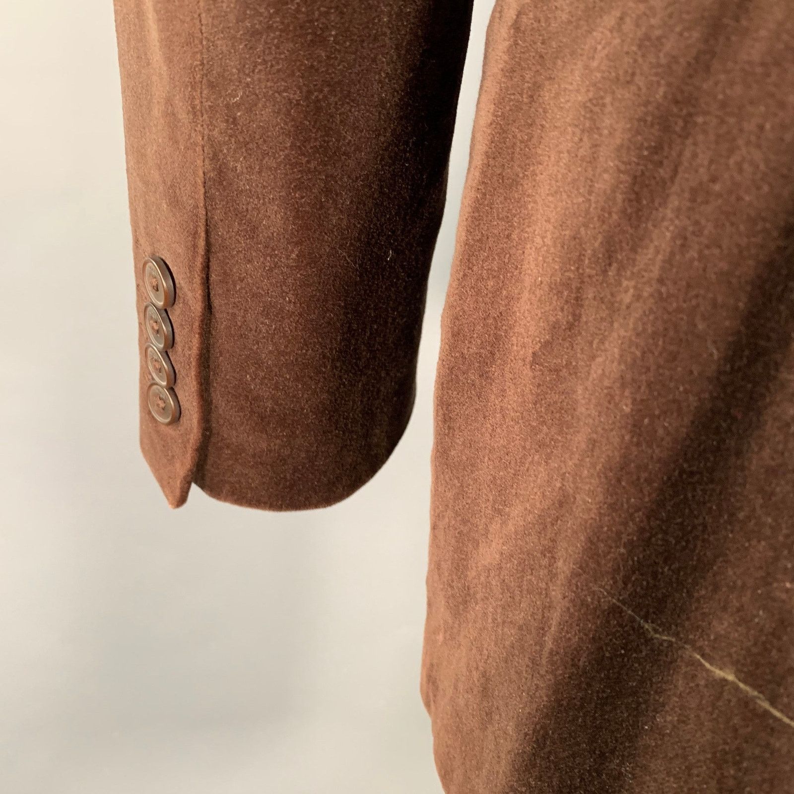Ungaro Paris UNGARO Regular Brown Velvet Cotton Peak Lapel Sport Coat Size 40R - 4 Thumbnail