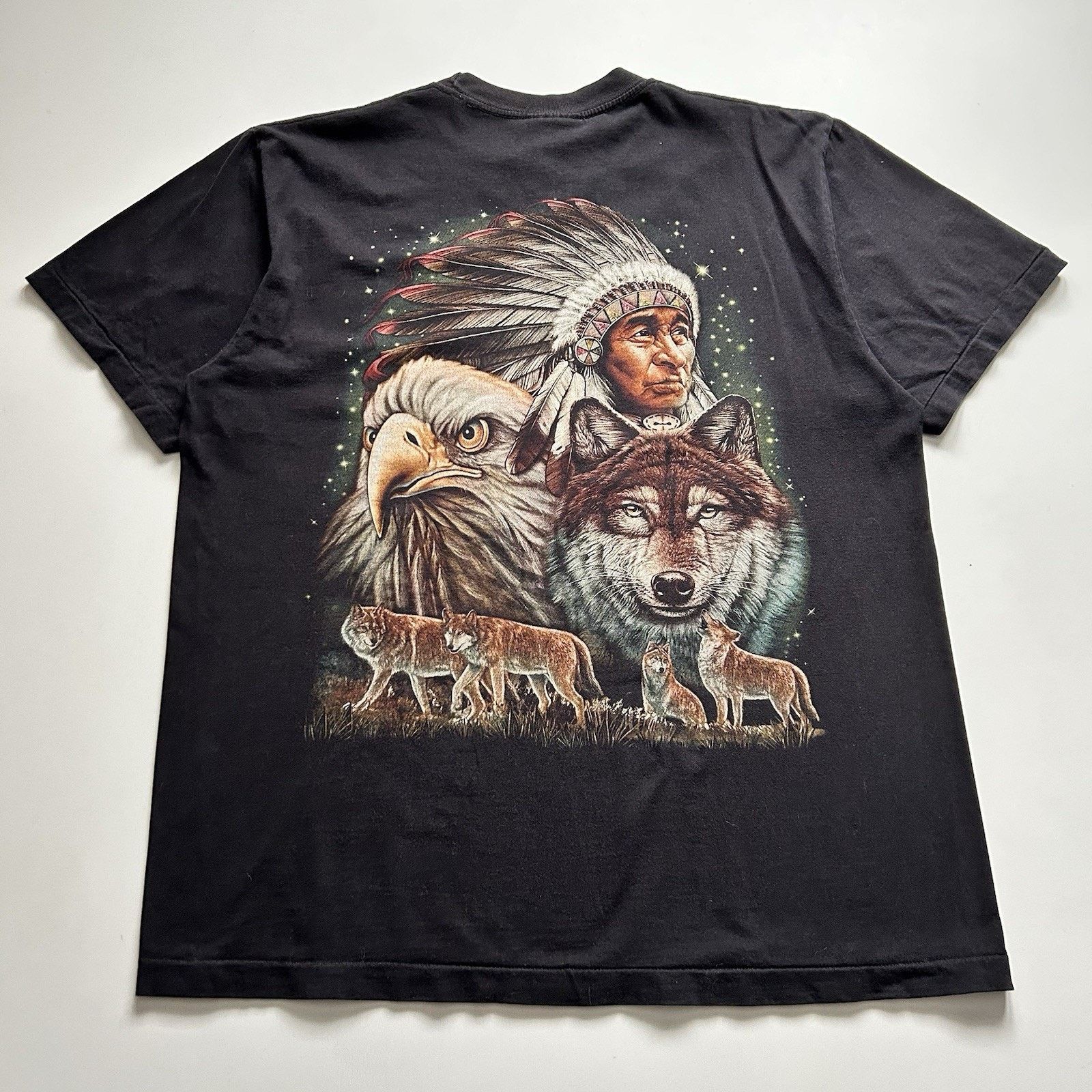 Vintage Vintage Eagle Wolf Native American T Shirt XL 90s Animal Art Size US XL / EU 56 / 4 - 3 Thumbnail