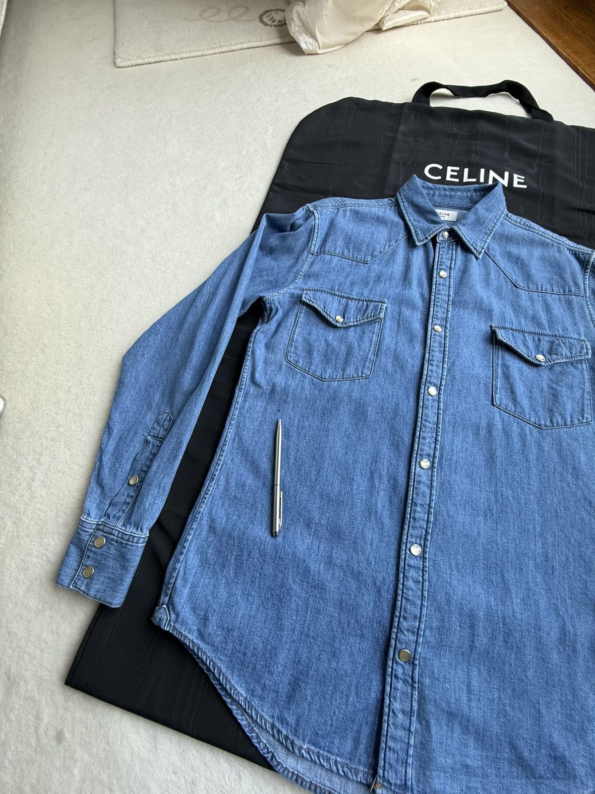 Celine FW20 Celine denim western shirt Hedi Slimane M grail union Size US M / EU 48-50 / 2 - 25 Thumbnail