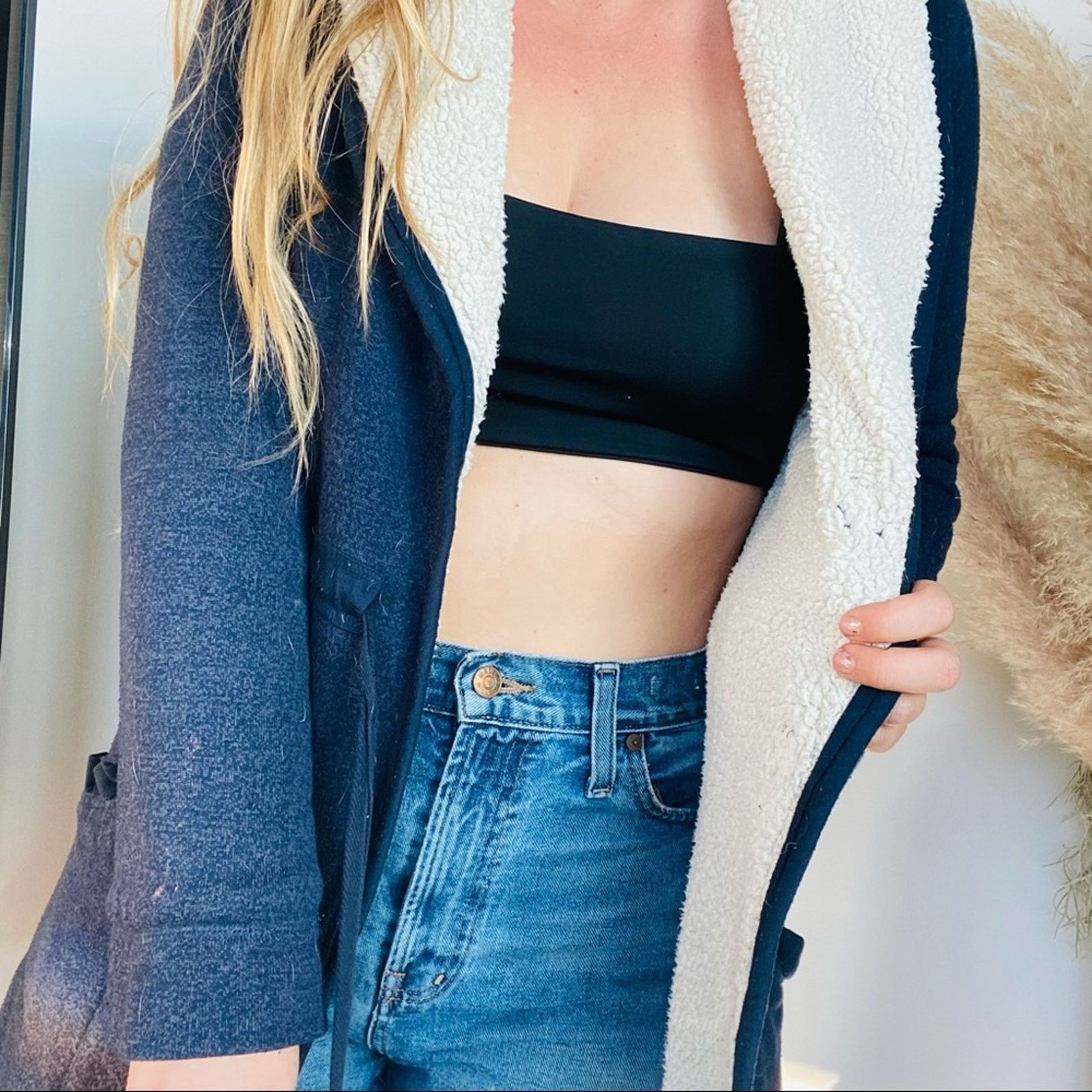 Anthropologie ANTHROPOLOGIE Navy Blue White Fleece Layer Robe House Coat Size M / US 6-8 / IT 42-44 - 3 Thumbnail