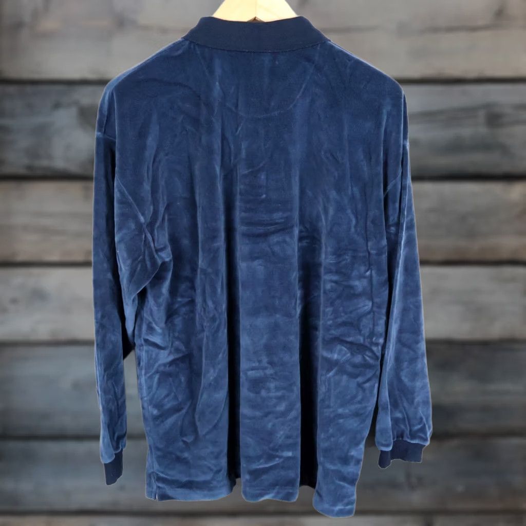 Perry Ellis Perry Ellis Velour Polo Shirt Men's XL Long Sleeve Embroidered VTG Dark Blue Velour Polo Shirt with Embroidered Chest Size US XL / EU 56 / 4 - 1 Thumbnail